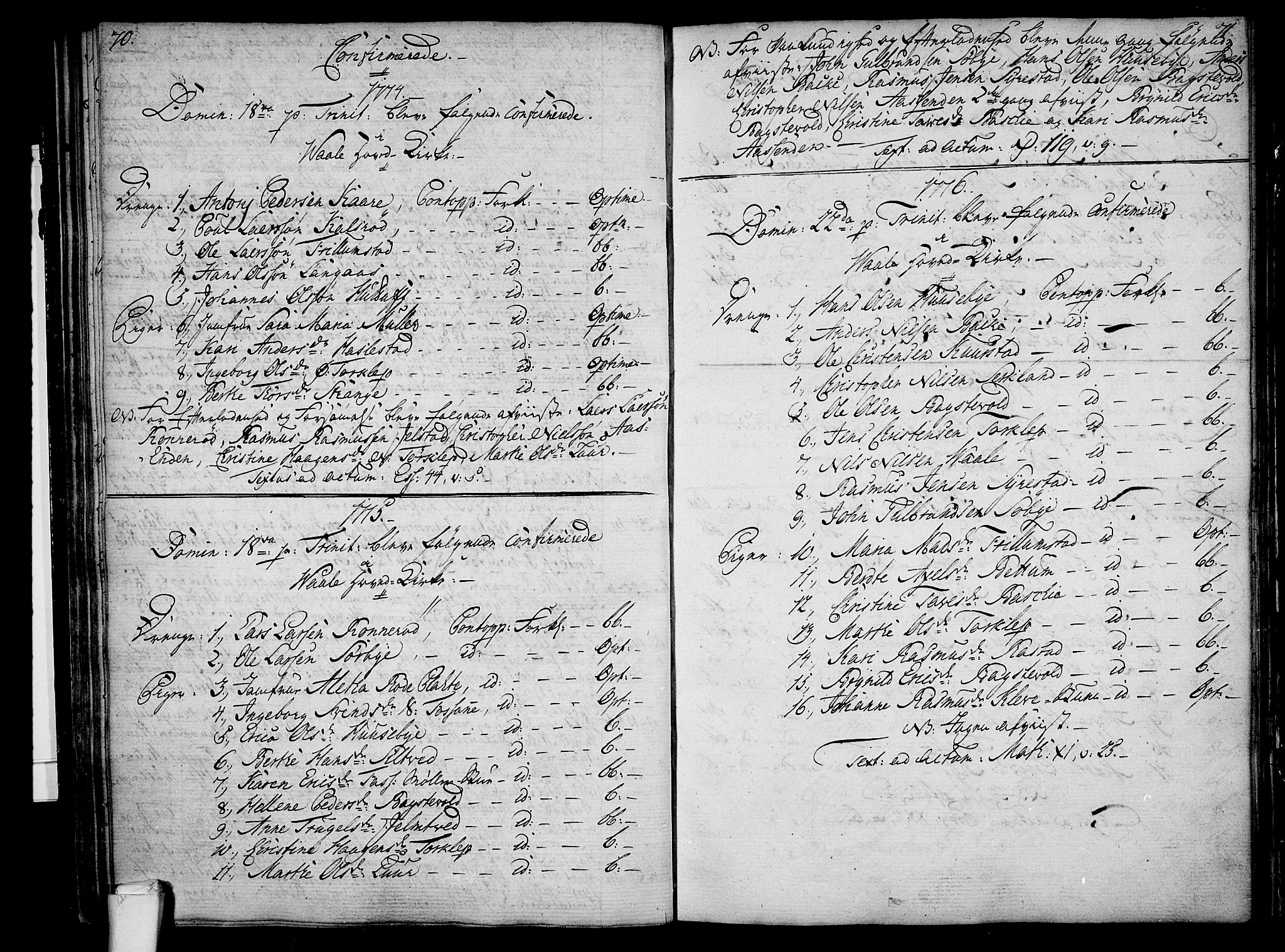 Våle kirkebøker, SAKO/A-334/F/Fa/L0005: Parish register (official) no. I 5, 1773-1808, p. 70-71