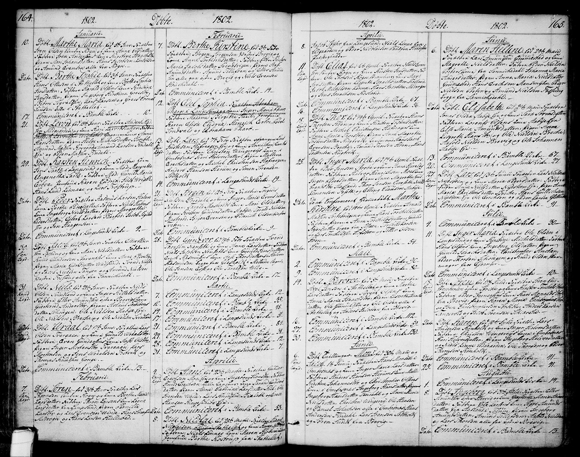 Bamble kirkebøker, SAKO/A-253/F/Fa/L0002: Parish register (official) no. I 2, 1775-1814, p. 164-165