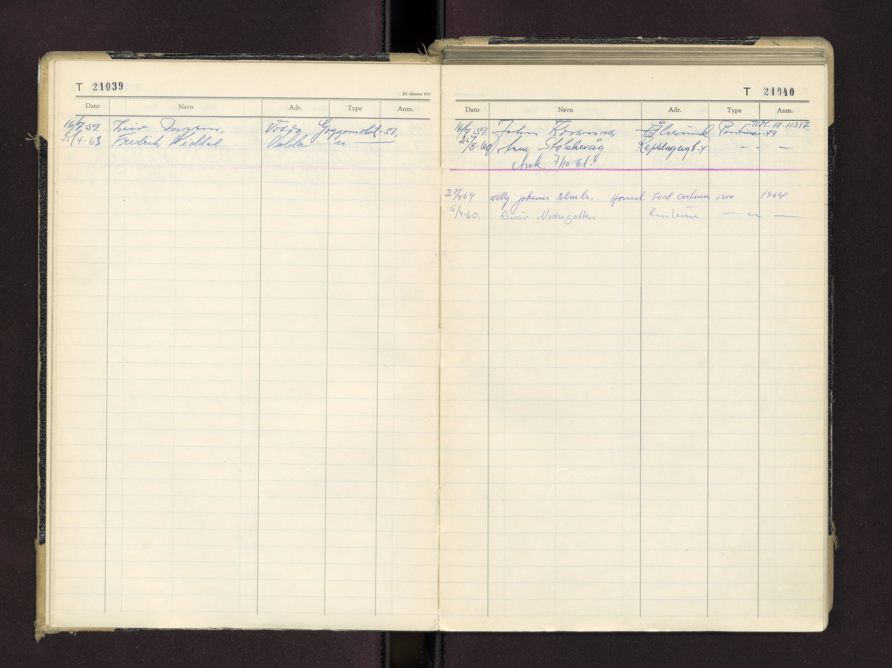 Møre og Romsdal vegkontor - Ålesund trafikkstasjon, AV/SAT-A-4099/F/Fc/L0016: Bilregister; T 21000 - T 21499, 1955-1970