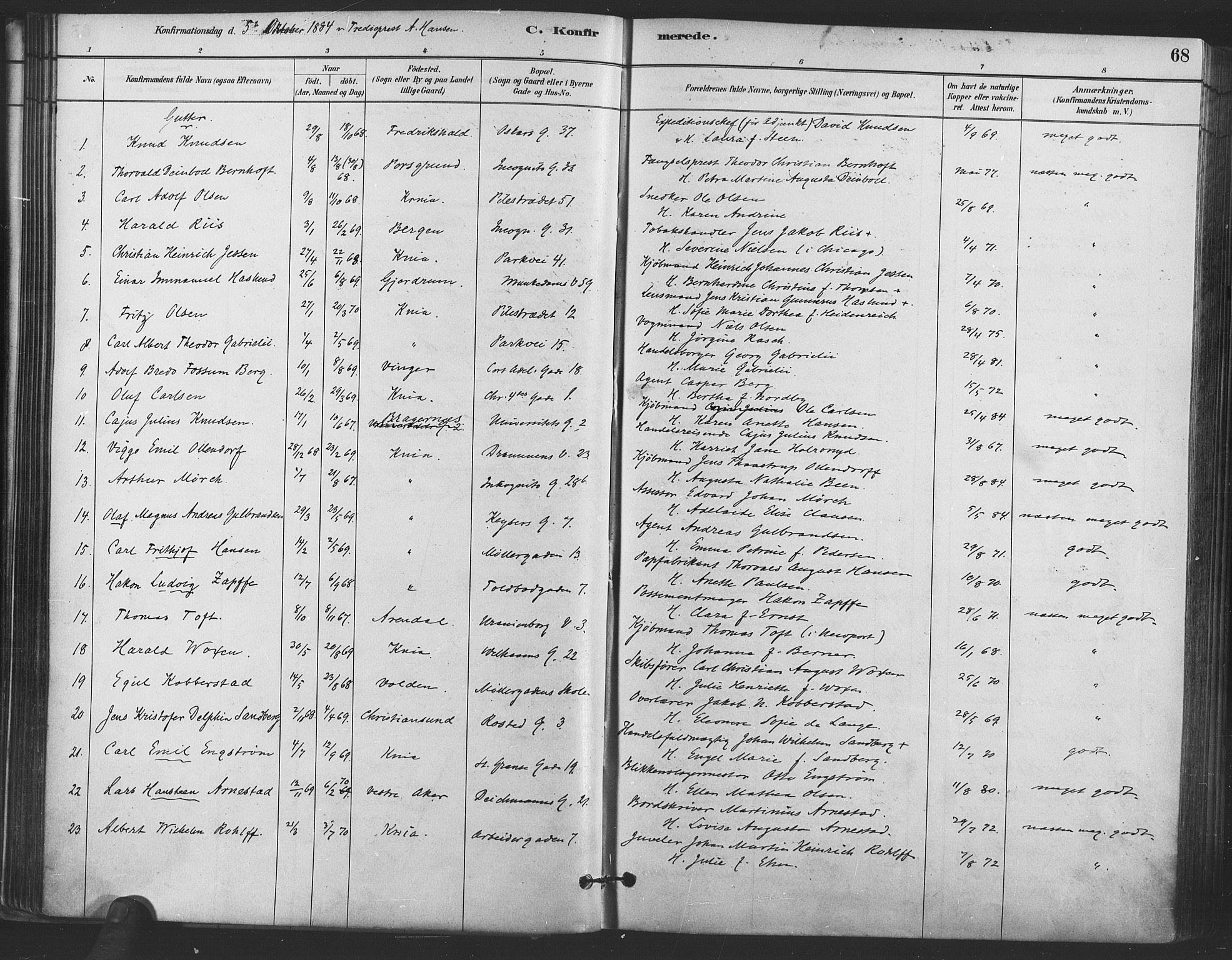 Trefoldighet prestekontor Kirkebøker, AV/SAO-A-10882/F/Fb/L0003: Parish register (official) no. II 3, 1881-1895, p. 68