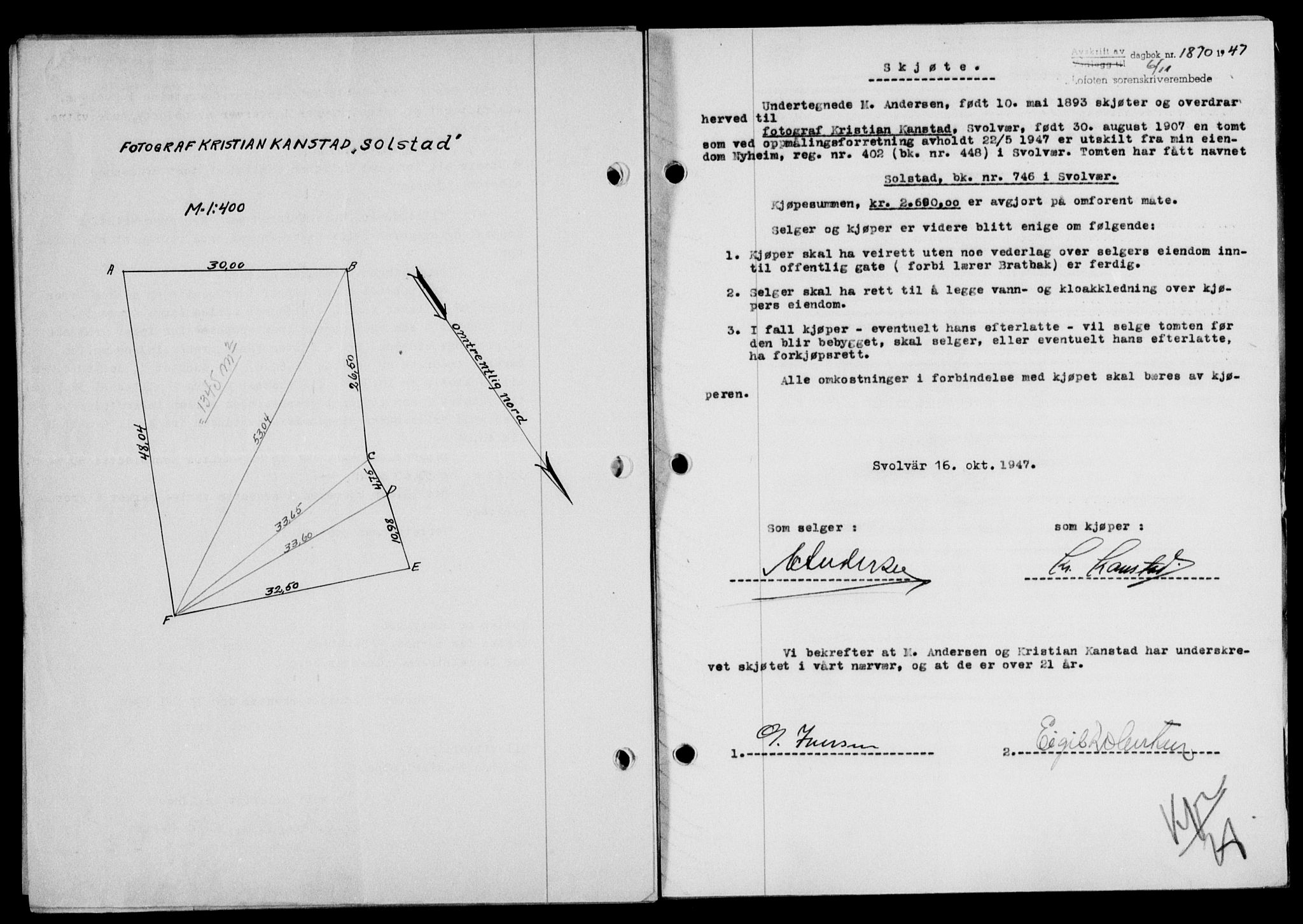 Lofoten sorenskriveri, SAT/A-0017/1/2/2C/L0017a: Mortgage book no. 17a, 1947-1948, Diary no: : 1870/1947