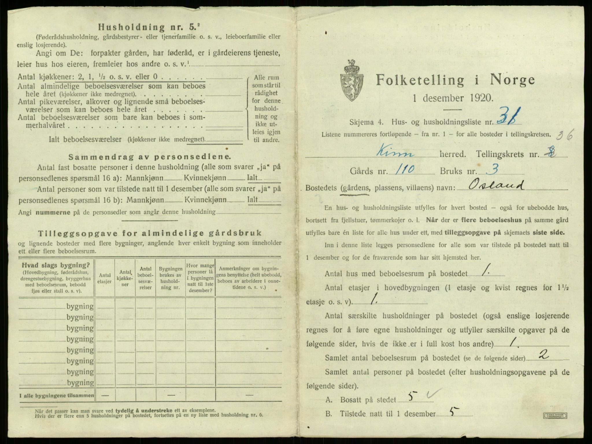 SAB, 1920 census for Kinn, 1920, p. 1795