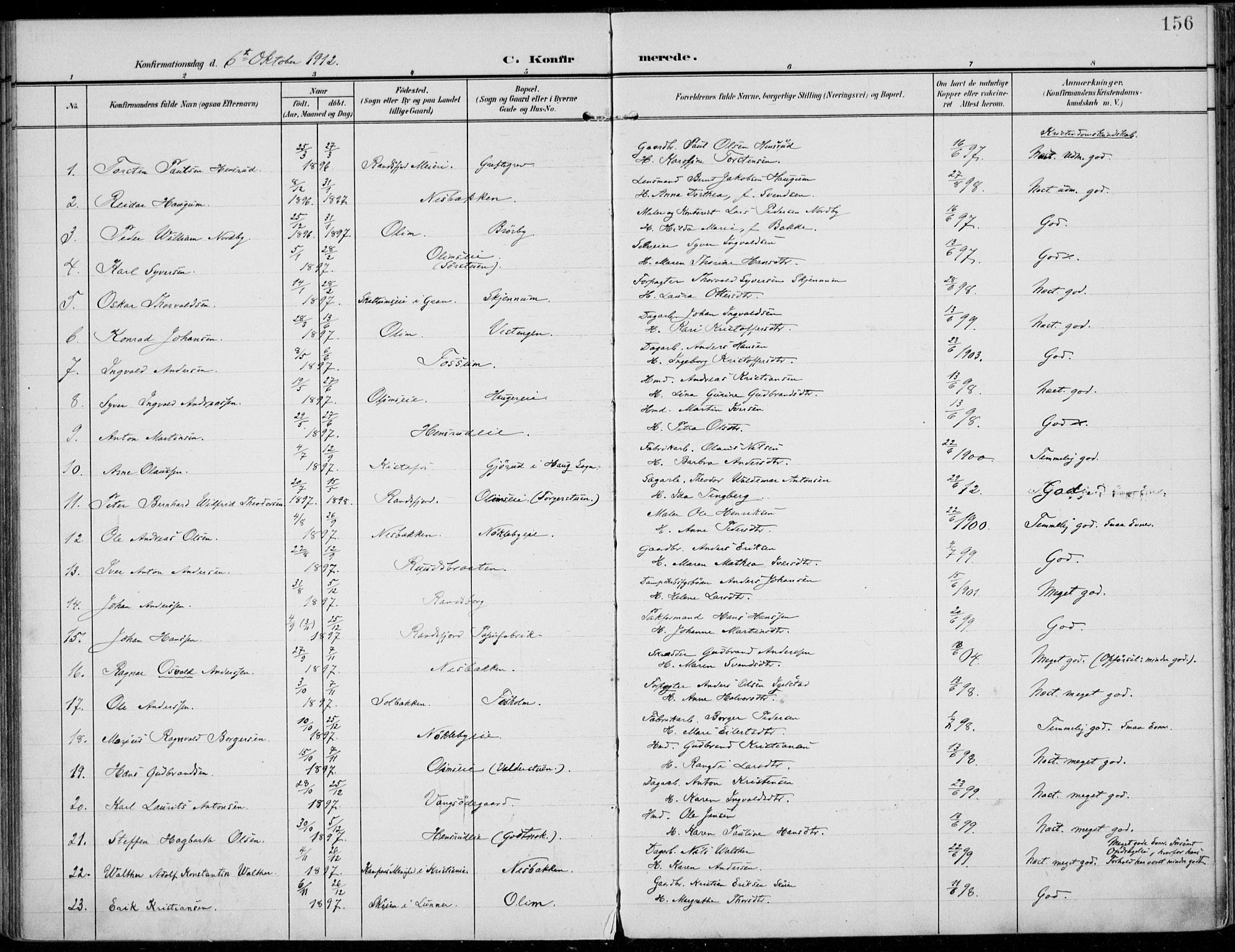 Jevnaker prestekontor, SAH/PREST-116/H/Ha/Haa/L0011: Parish register (official) no. 11, 1902-1913, p. 156