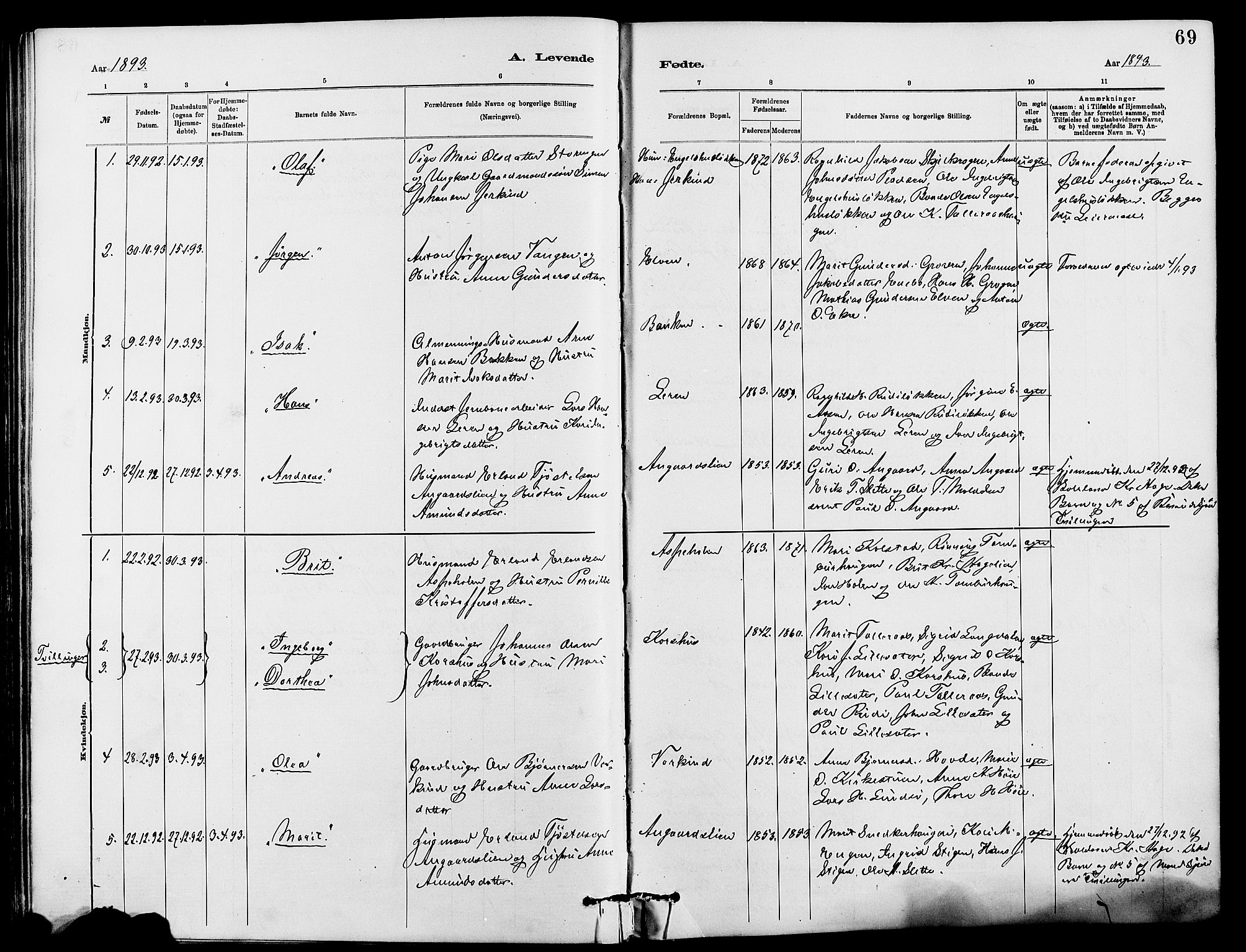 Dovre prestekontor, SAH/PREST-066/H/Ha/Hab/L0002: Parish register (copy) no. 2, 1881-1907, p. 69