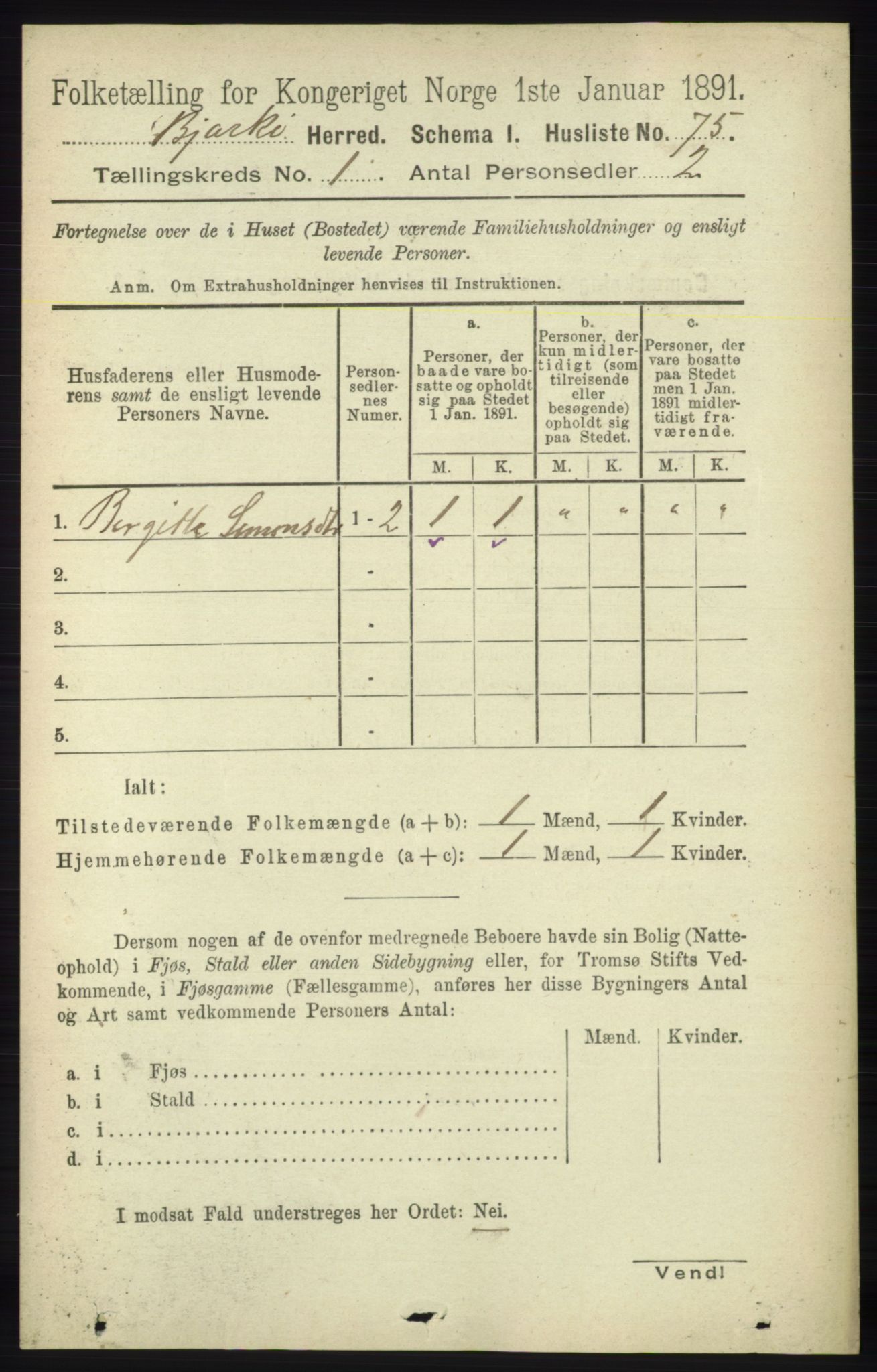 RA, 1891 census for 1915 Bjarkøy, 1891, p. 89