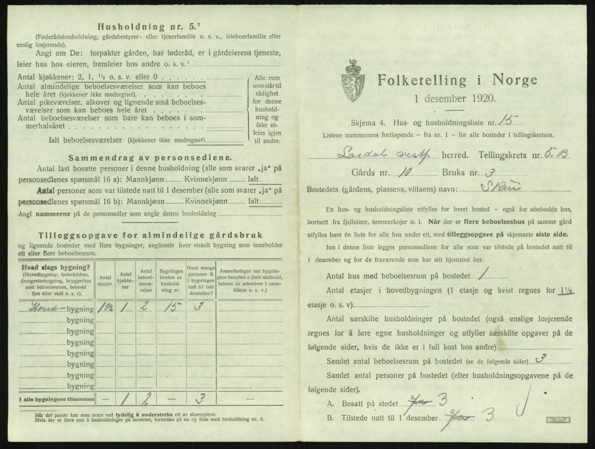 SAKO, 1920 census for Lardal, 1920, p. 849