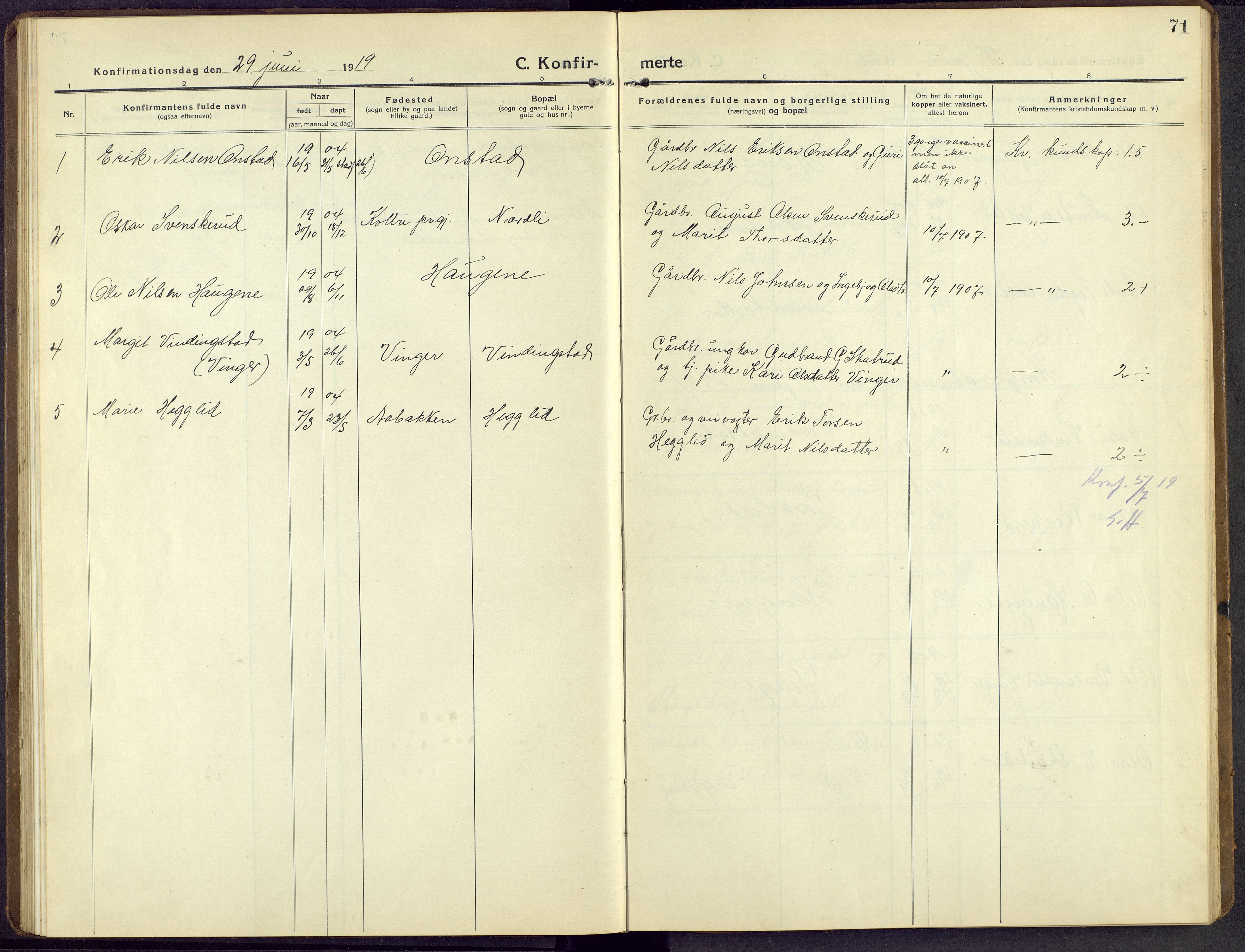 Øystre Slidre prestekontor, AV/SAH-PREST-138/H/Ha/Hab/L0009: Parish register (copy) no. 9, 1917-1952, p. 71