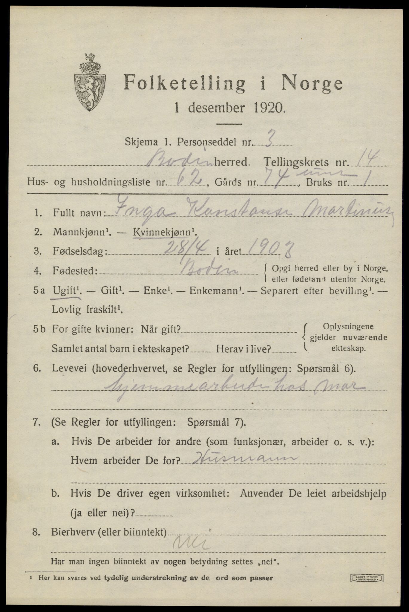 SAT, 1920 census for Bodin, 1920, p. 10868