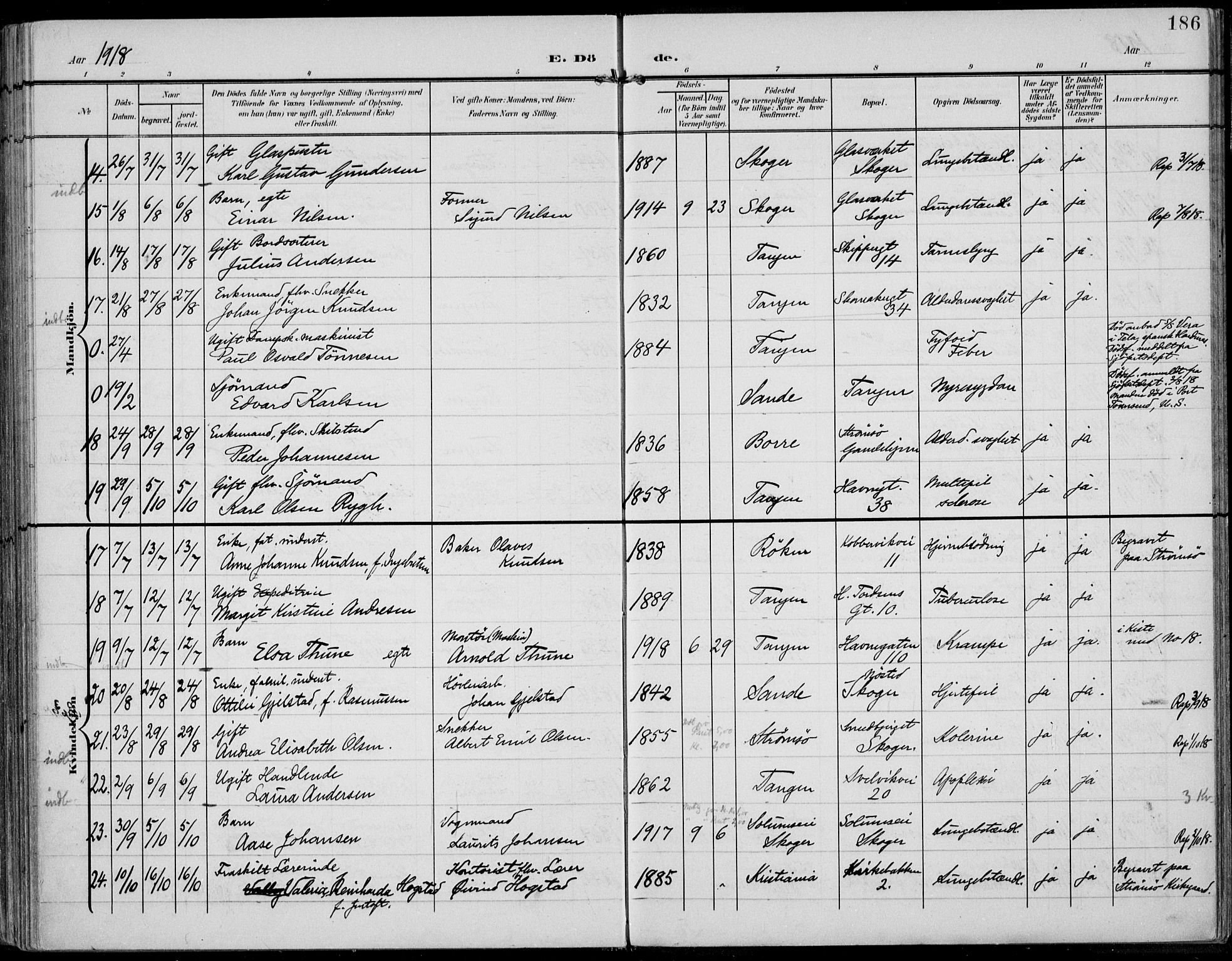 Strømsø kirkebøker, AV/SAKO-A-246/F/Fb/L0008: Parish register (official) no. II 8, 1902-1933, p. 186