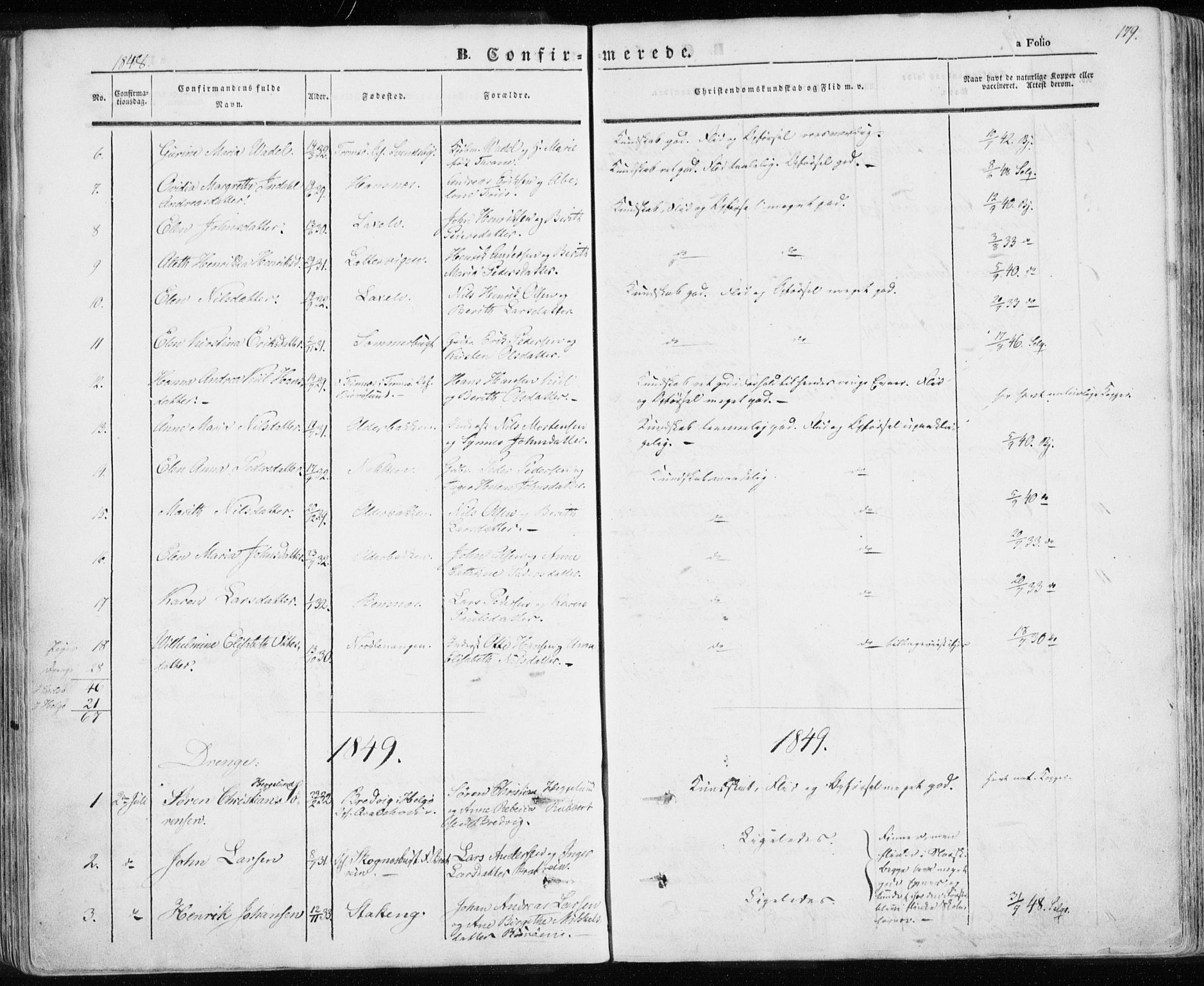 Karlsøy sokneprestembete, SATØ/S-1299/H/Ha/Haa/L0003kirke: Parish register (official) no. 3, 1843-1860, p. 179