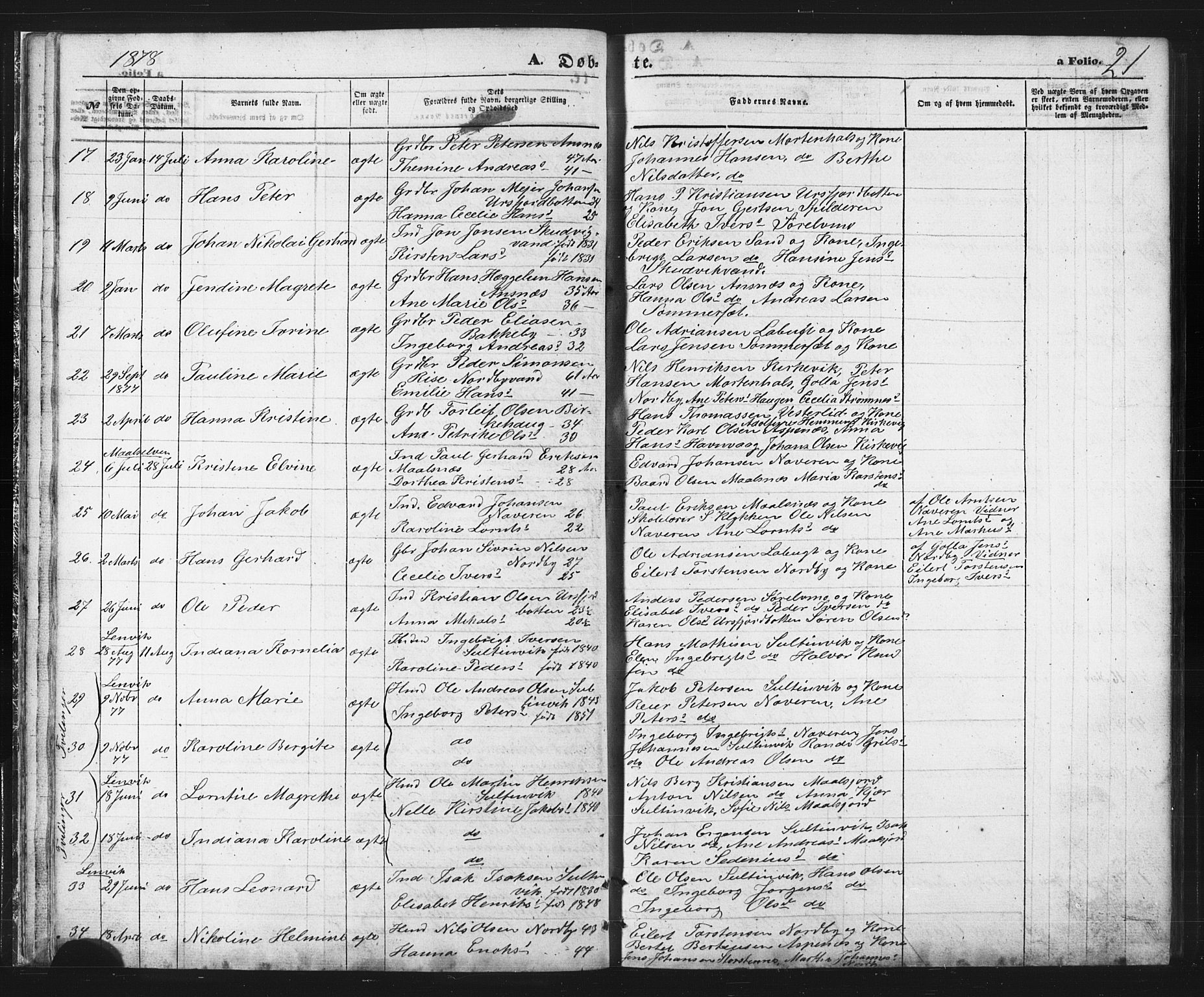 Balsfjord sokneprestembete, AV/SATØ-S-1303/G/Gab/L0002klokker: Parish register (copy) no. 2, 1870-1886, p. 21