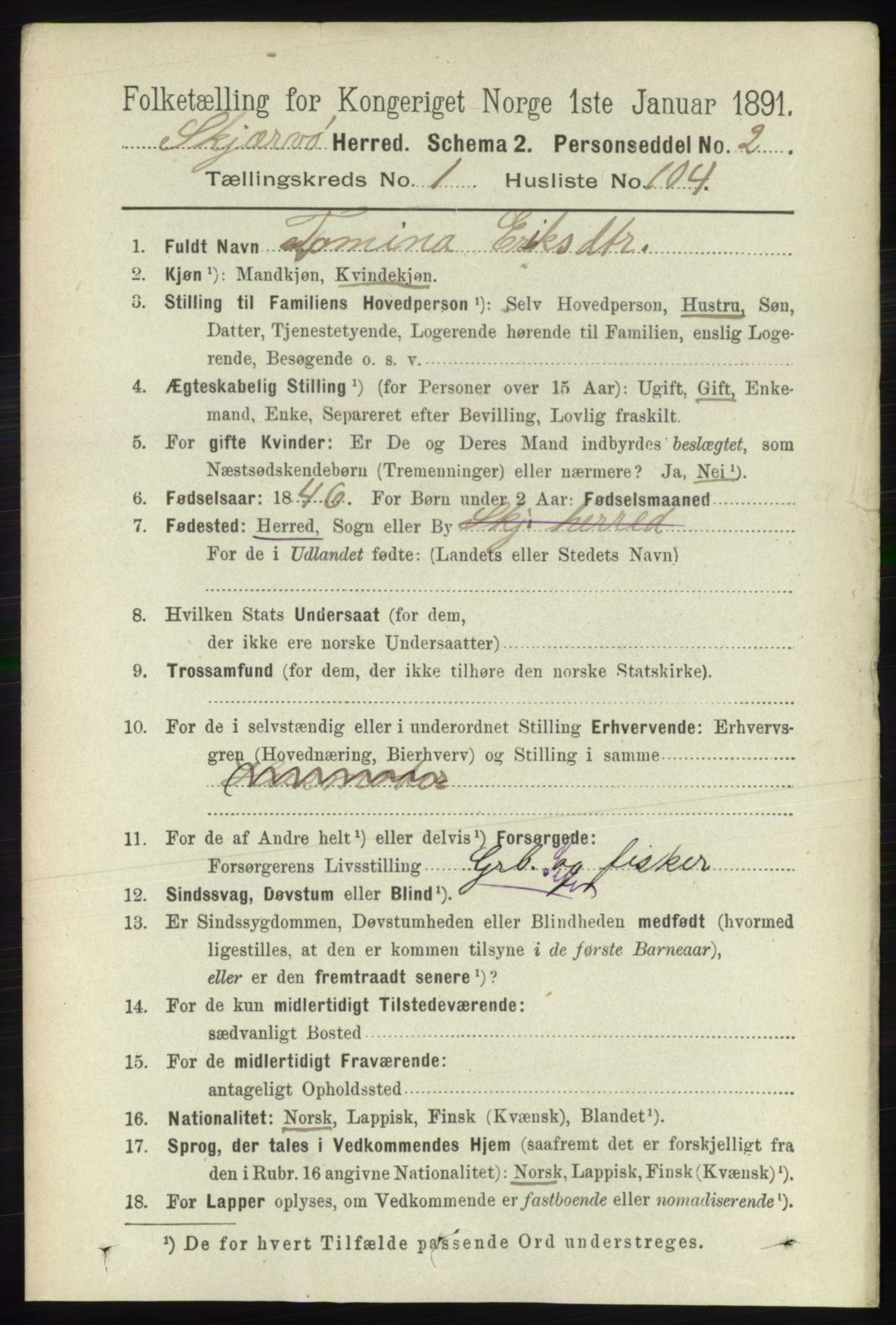 RA, 1891 census for 1941 Skjervøy, 1891, p. 901