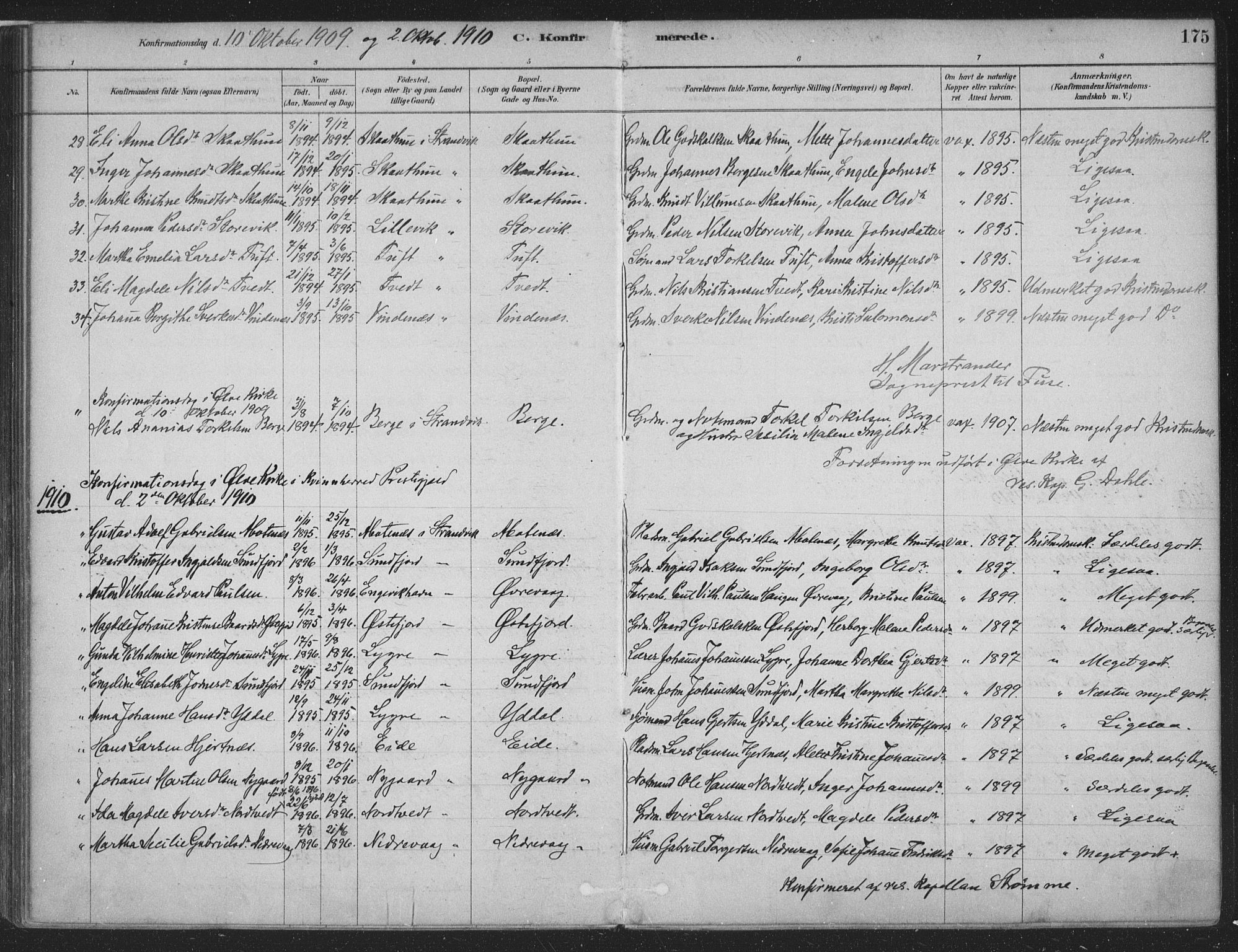 Fusa sokneprestembete, SAB/A-75401/H/Haa: Parish register (official) no. D 1, 1880-1938, p. 175