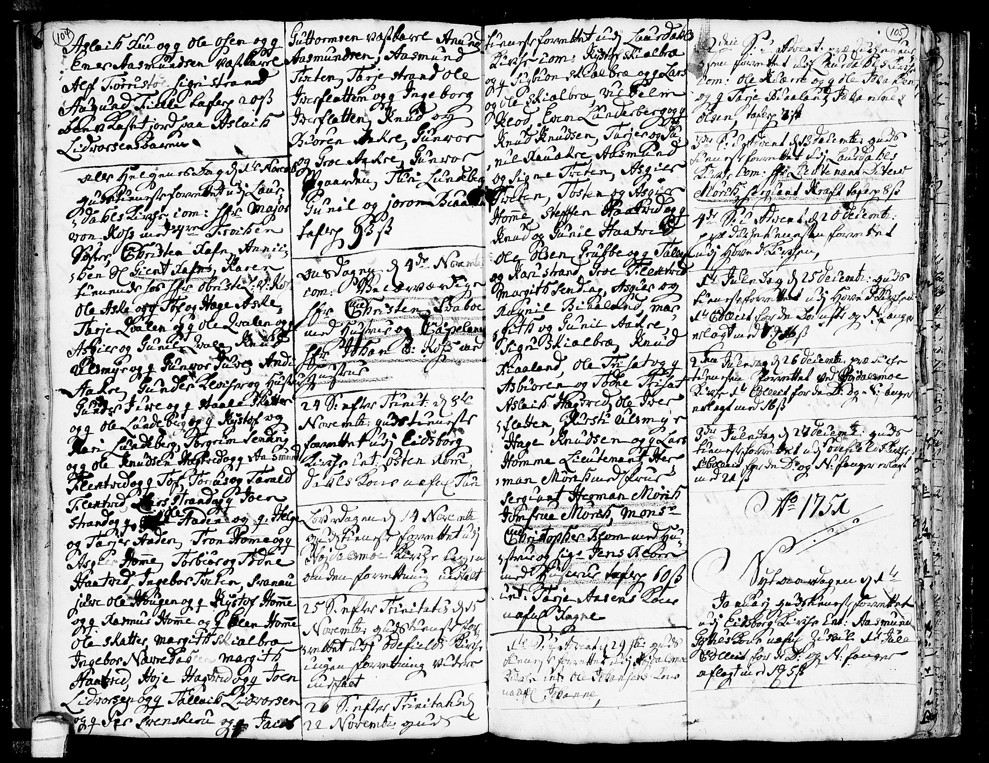 Lårdal kirkebøker, SAKO/A-284/F/Fa/L0002: Parish register (official) no. I 2, 1734-1754, p. 104-105