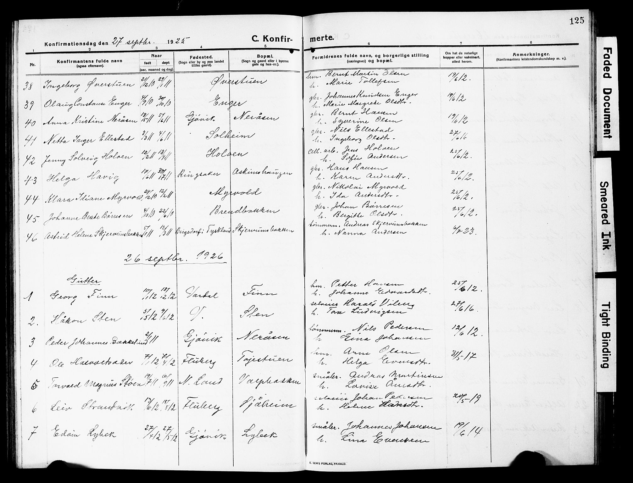 Vardal prestekontor, SAH/PREST-100/H/Ha/Hab/L0015: Parish register (copy) no. 15, 1914-1931, p. 125