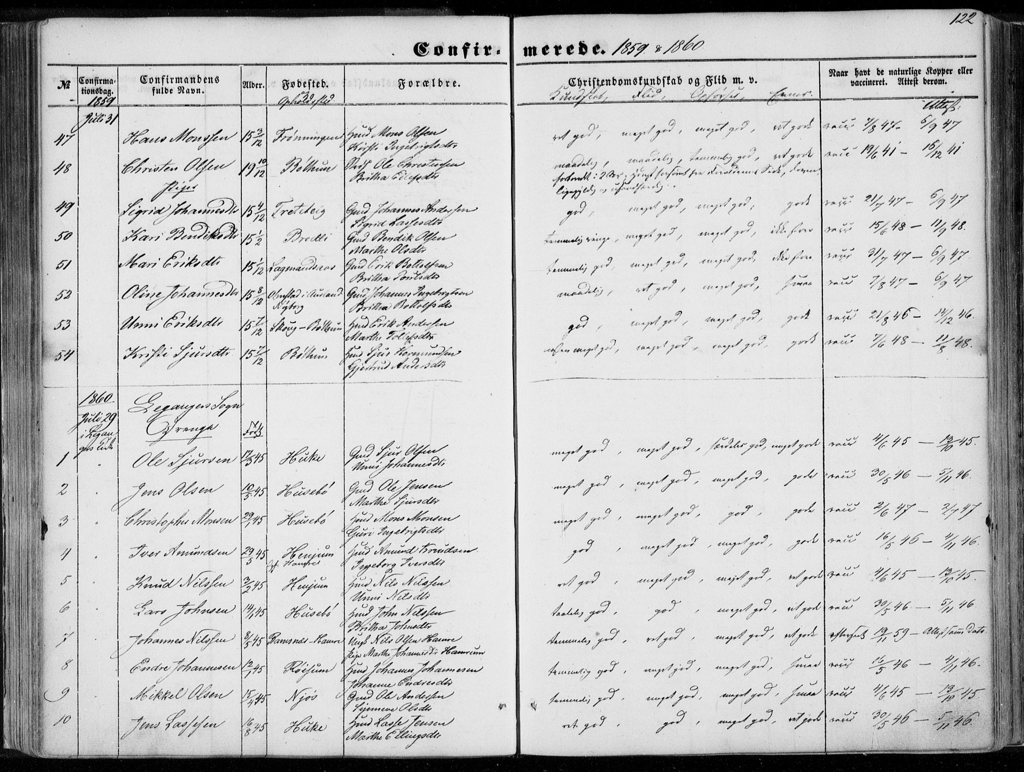 Leikanger sokneprestembete, SAB/A-81001: Parish register (official) no. A 8, 1852-1868, p. 122