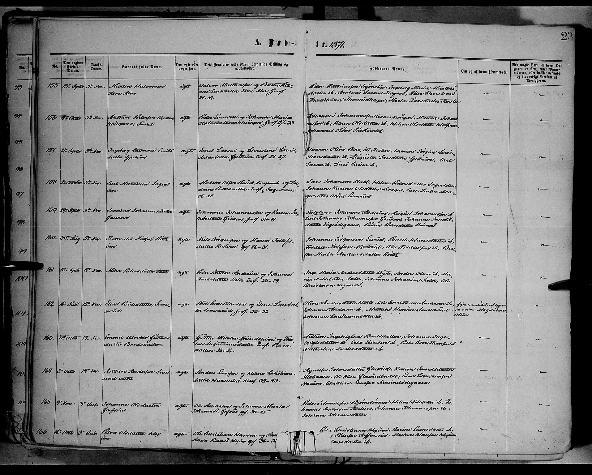 Vestre Toten prestekontor, SAH/PREST-108/H/Ha/Haa/L0008: Parish register (official) no. 8, 1870-1877, p. 23