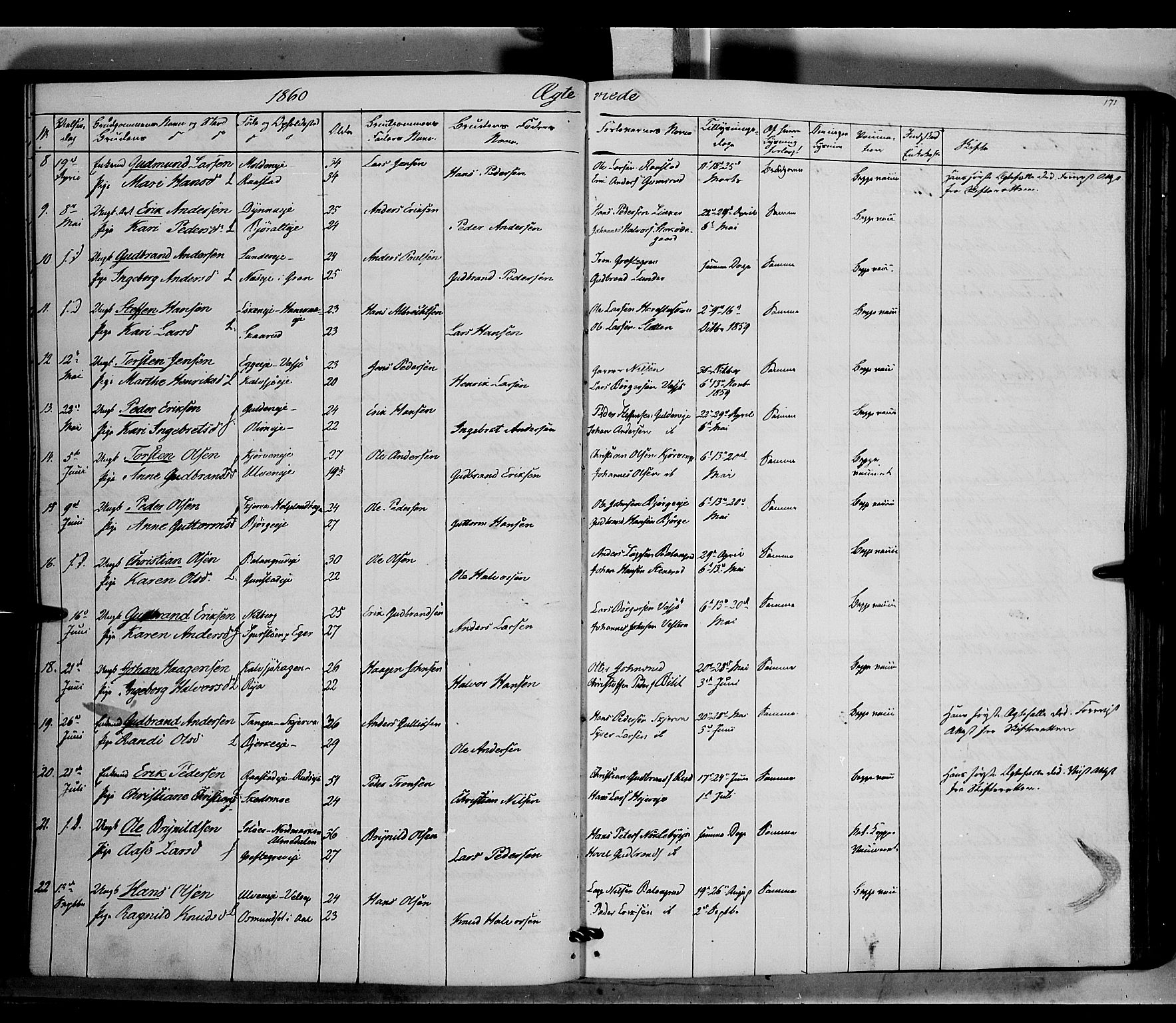Jevnaker prestekontor, SAH/PREST-116/H/Ha/Haa/L0007: Parish register (official) no. 7, 1858-1876, p. 171