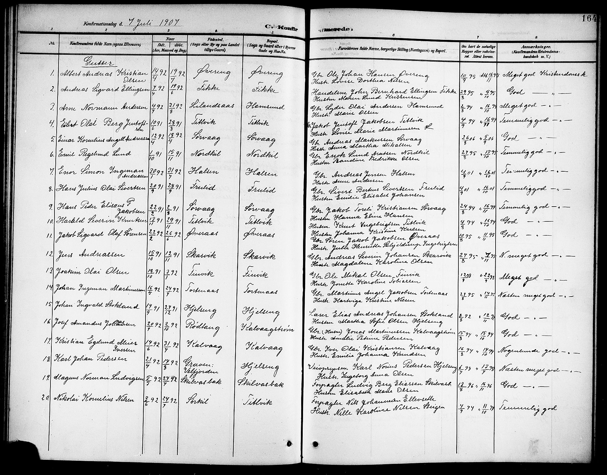 Ministerialprotokoller, klokkerbøker og fødselsregistre - Nordland, SAT/A-1459/859/L0860: Parish register (copy) no. 859C06, 1899-1909, p. 164