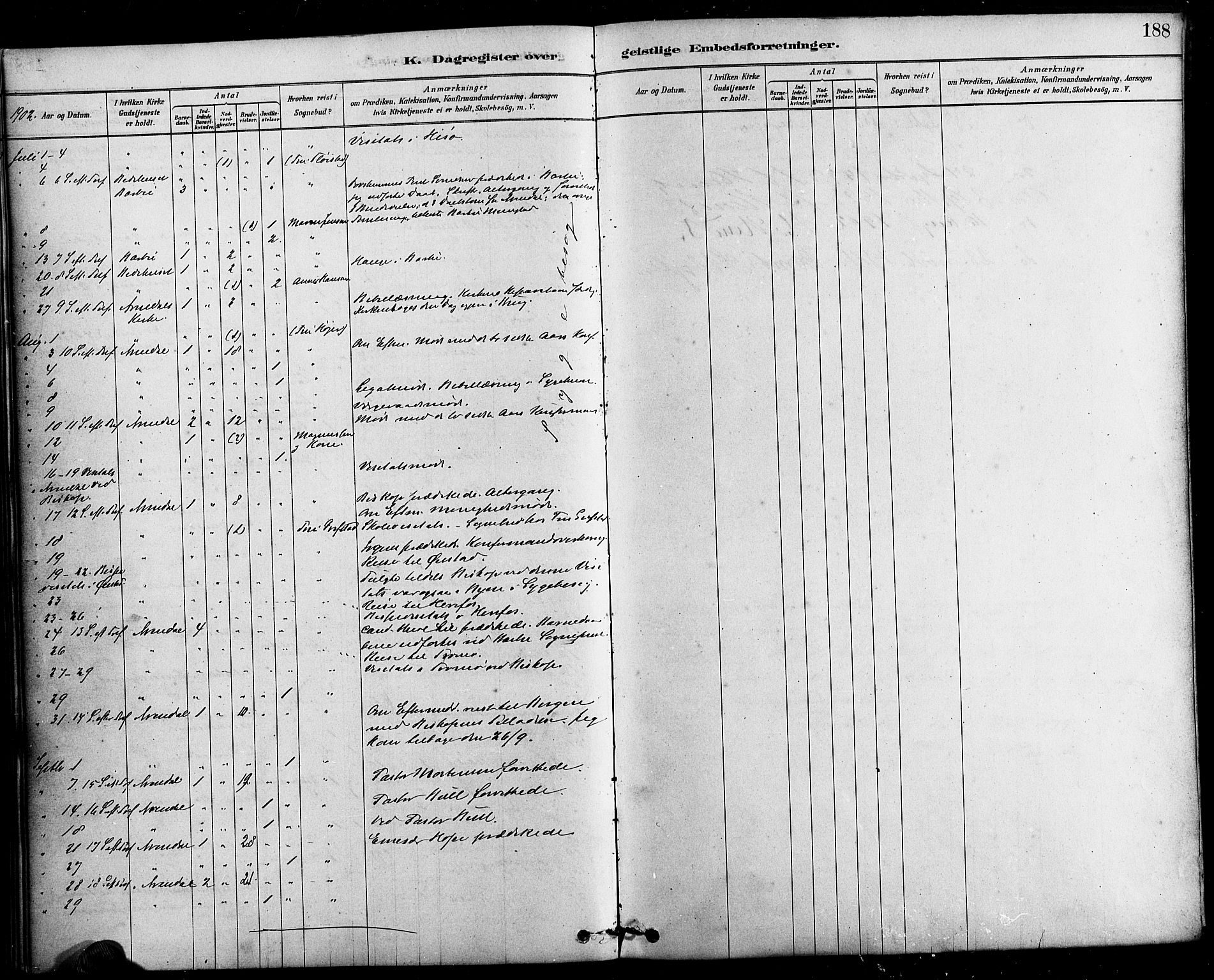 Arendal sokneprestkontor, Trefoldighet, AV/SAK-1111-0040/F/Fa/L0009: Parish register (official) no. A 9, 1878-1919, p. 188