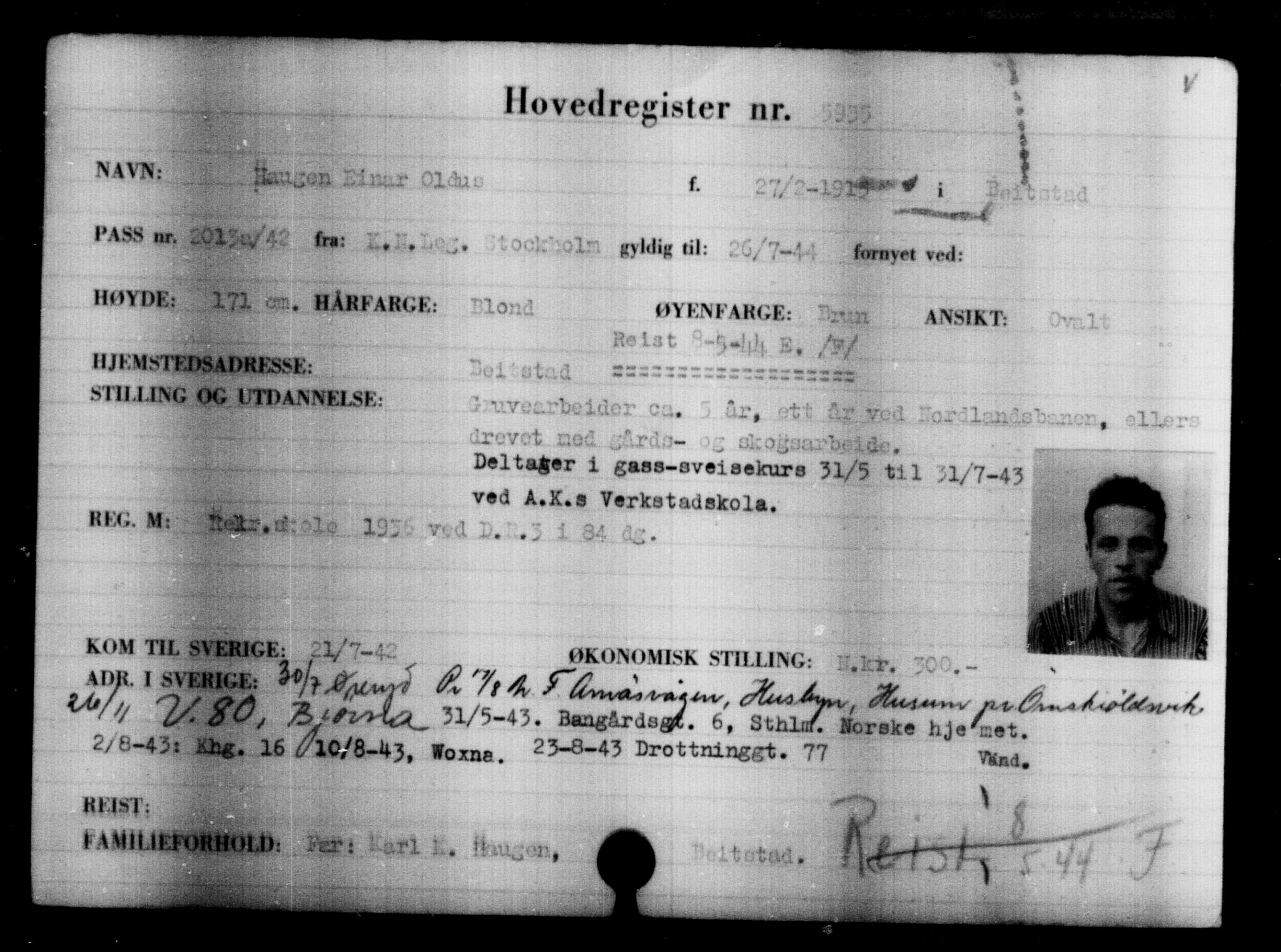 Utenriksstasjonene, Legasjonen i Stockholm, Flyktningkontoret, AV/RA-S-6753/V/Va/L0004: Kjesäterkartoteket, flyktninger med registreringsnr. 3496-6610, 1940-1945, p. 2846