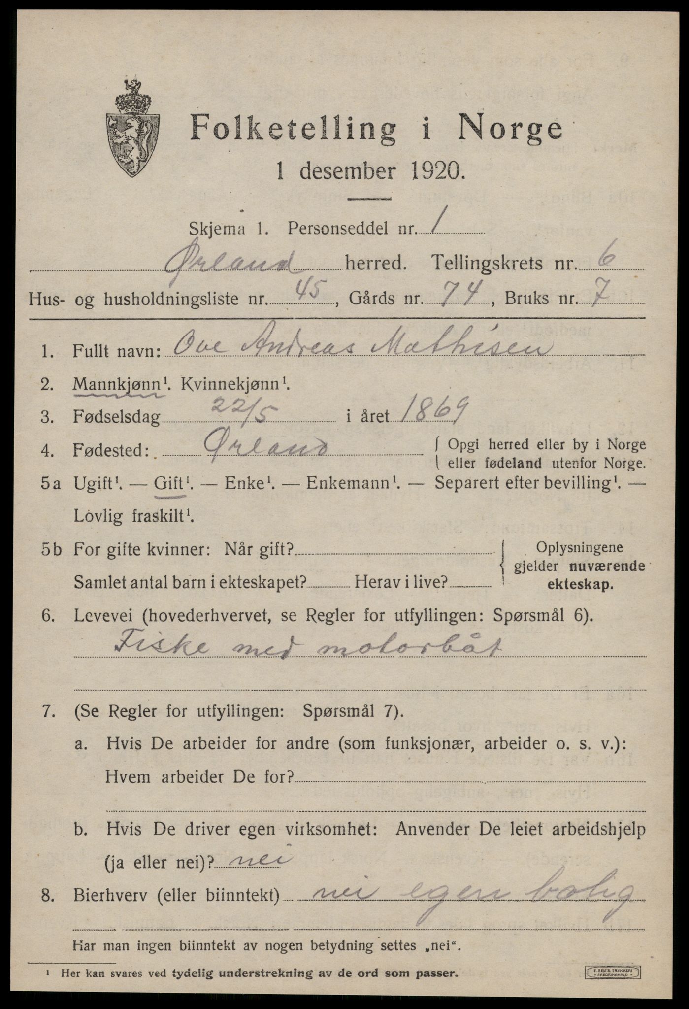 SAT, 1920 census for Ørland, 1920, p. 5397