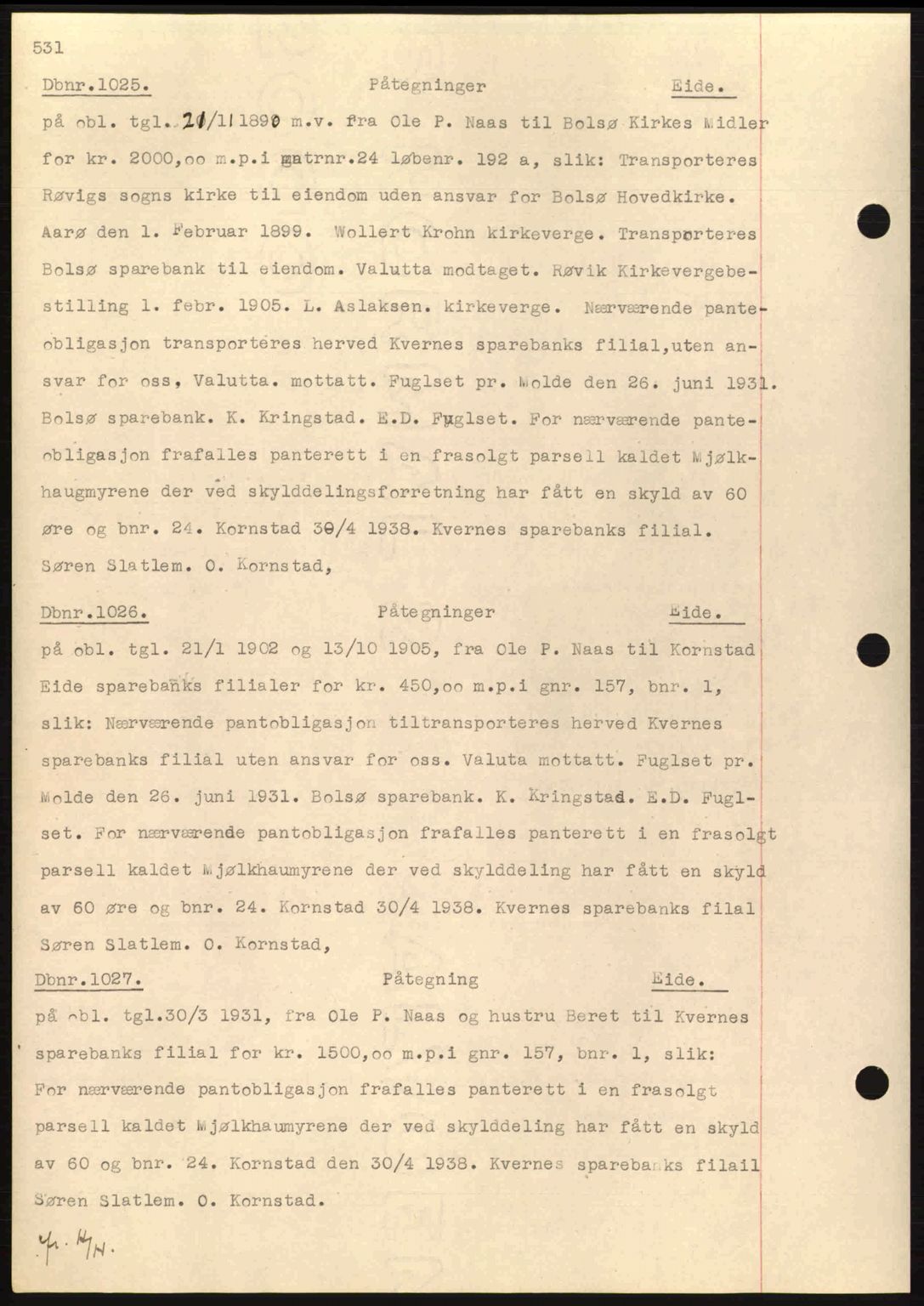 Nordmøre sorenskriveri, AV/SAT-A-4132/1/2/2Ca: Mortgage book no. C80, 1936-1939, Diary no: : 1025/1938