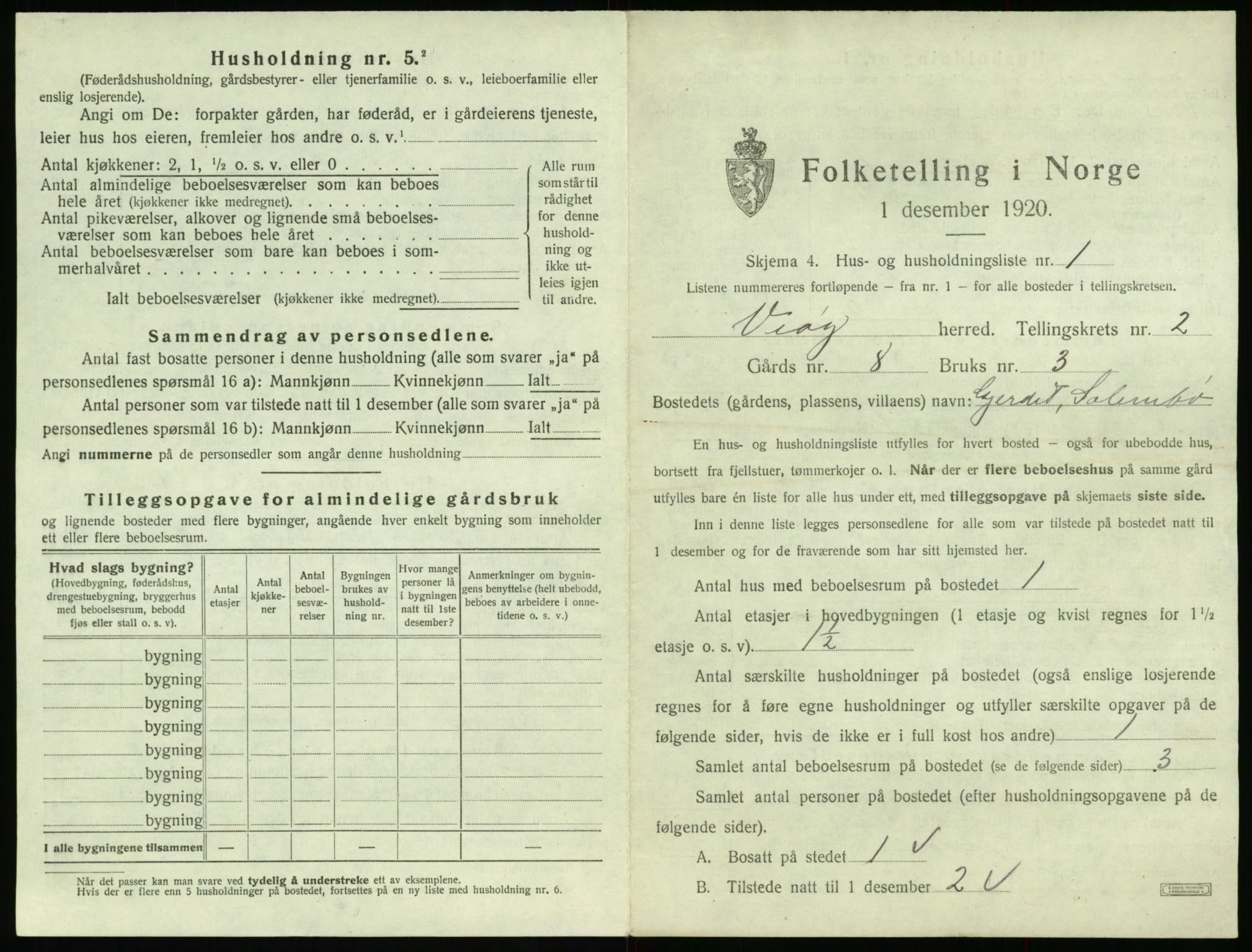 SAT, 1920 census for Veøy, 1920, p. 129