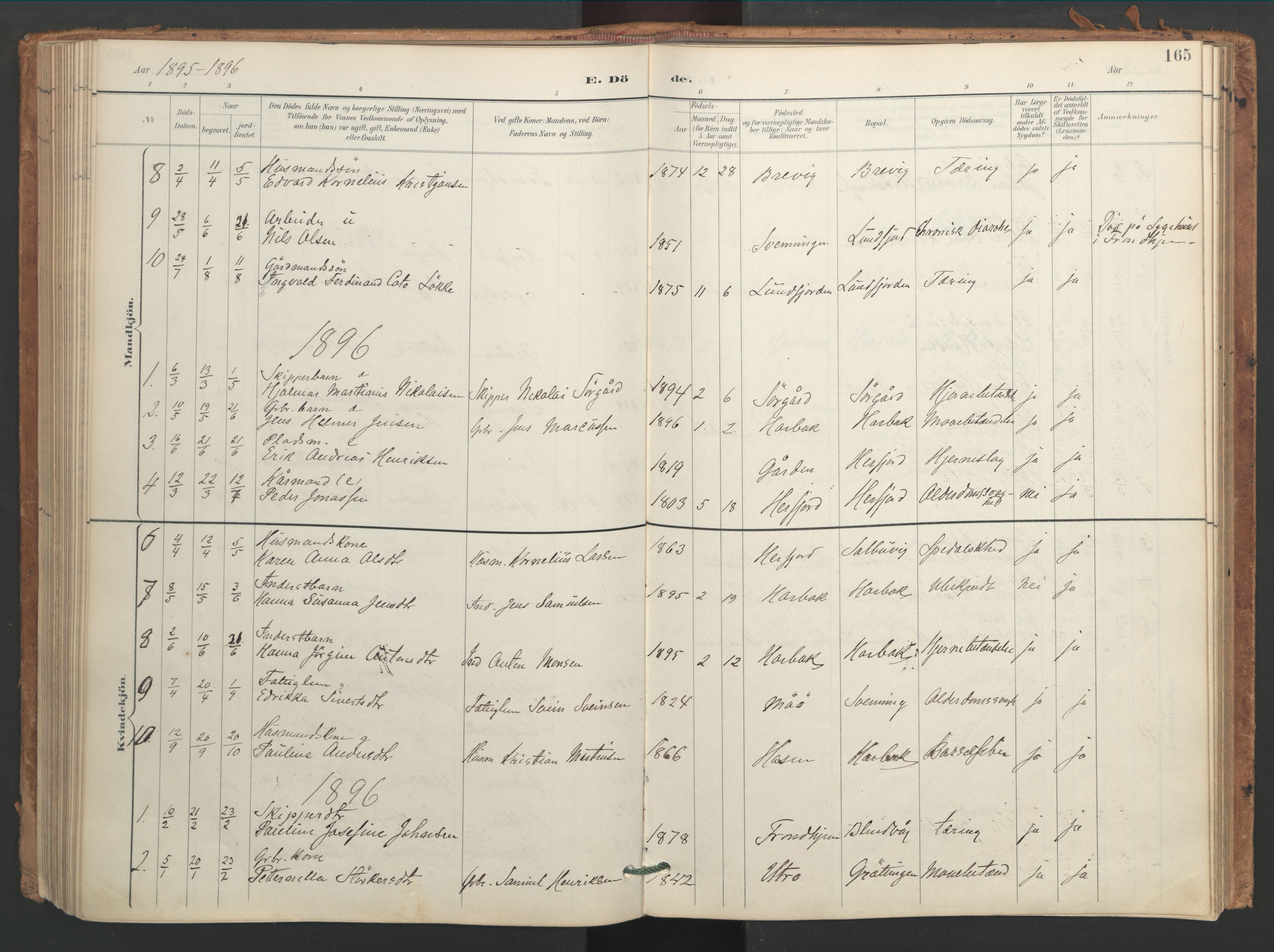 Ministerialprotokoller, klokkerbøker og fødselsregistre - Sør-Trøndelag, SAT/A-1456/656/L0693: Parish register (official) no. 656A02, 1894-1913, p. 165