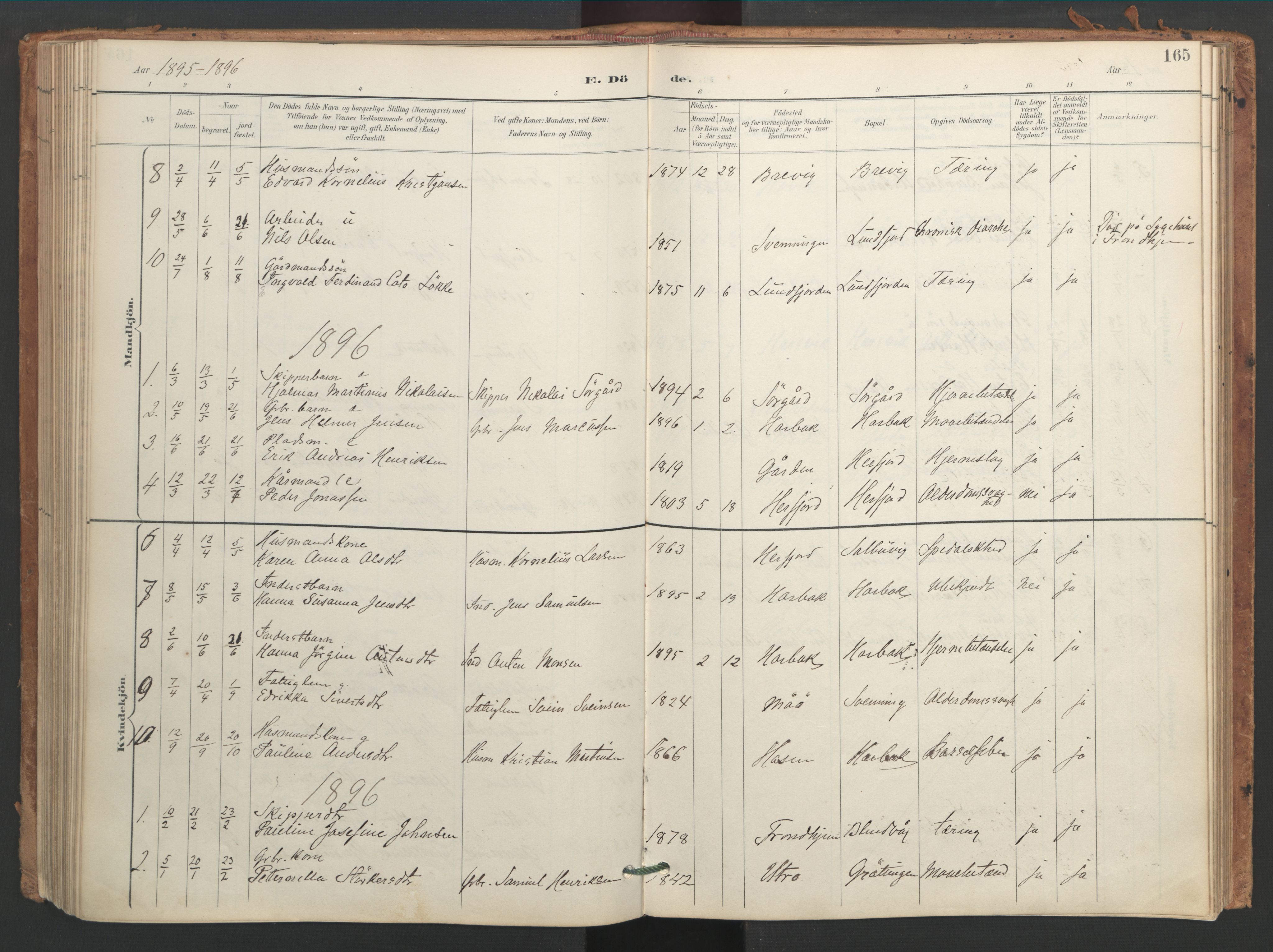 Ministerialprotokoller, klokkerbøker og fødselsregistre - Sør-Trøndelag, AV/SAT-A-1456/656/L0693: Parish register (official) no. 656A02, 1894-1913, p. 165