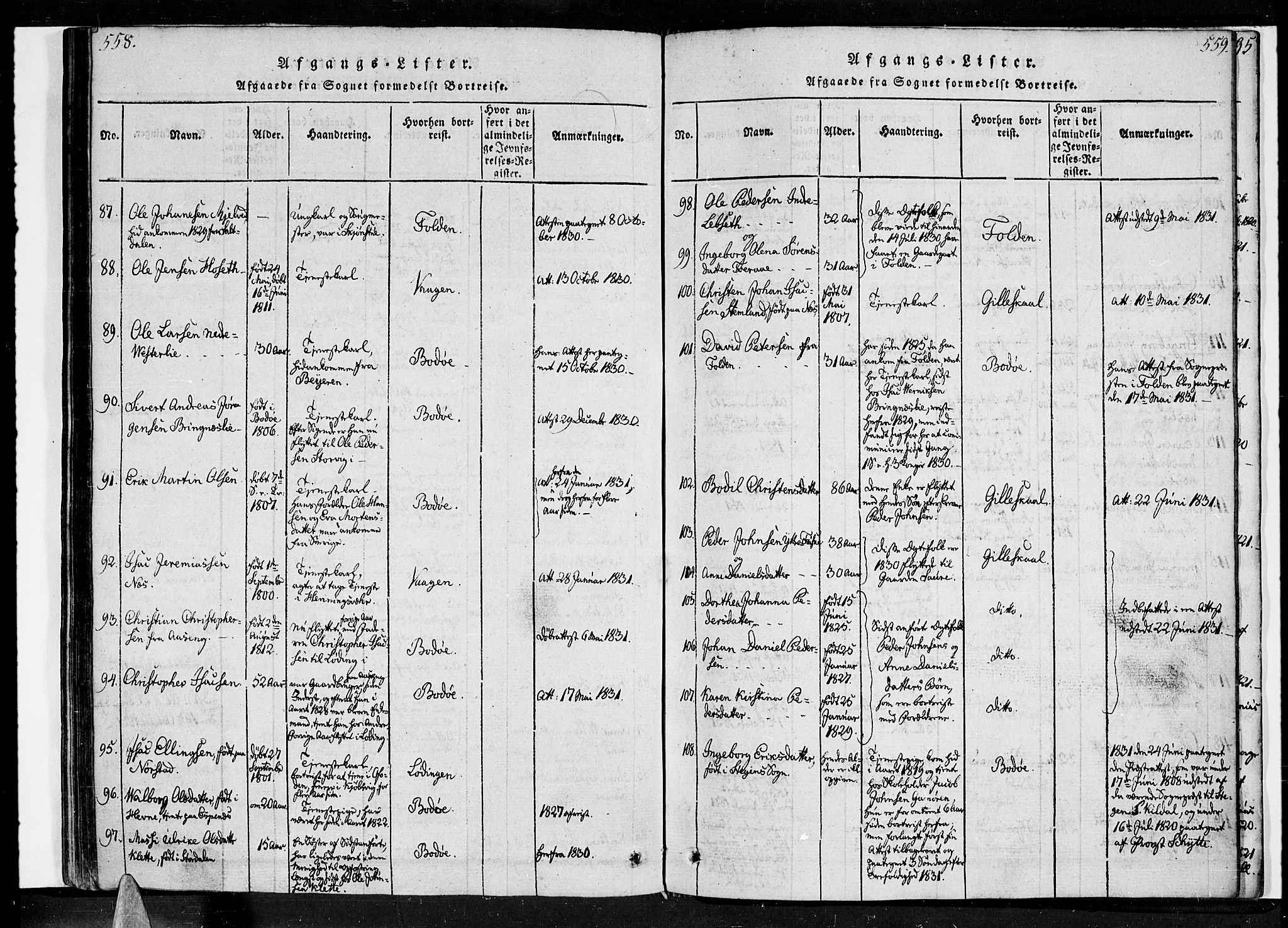 Ministerialprotokoller, klokkerbøker og fødselsregistre - Nordland, SAT/A-1459/852/L0736: Parish register (official) no. 852A06, 1820-1833, p. 558-559