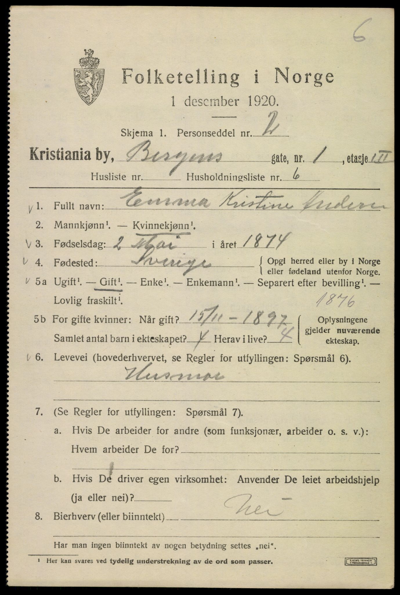 SAO, 1920 census for Kristiania, 1920, p. 152073