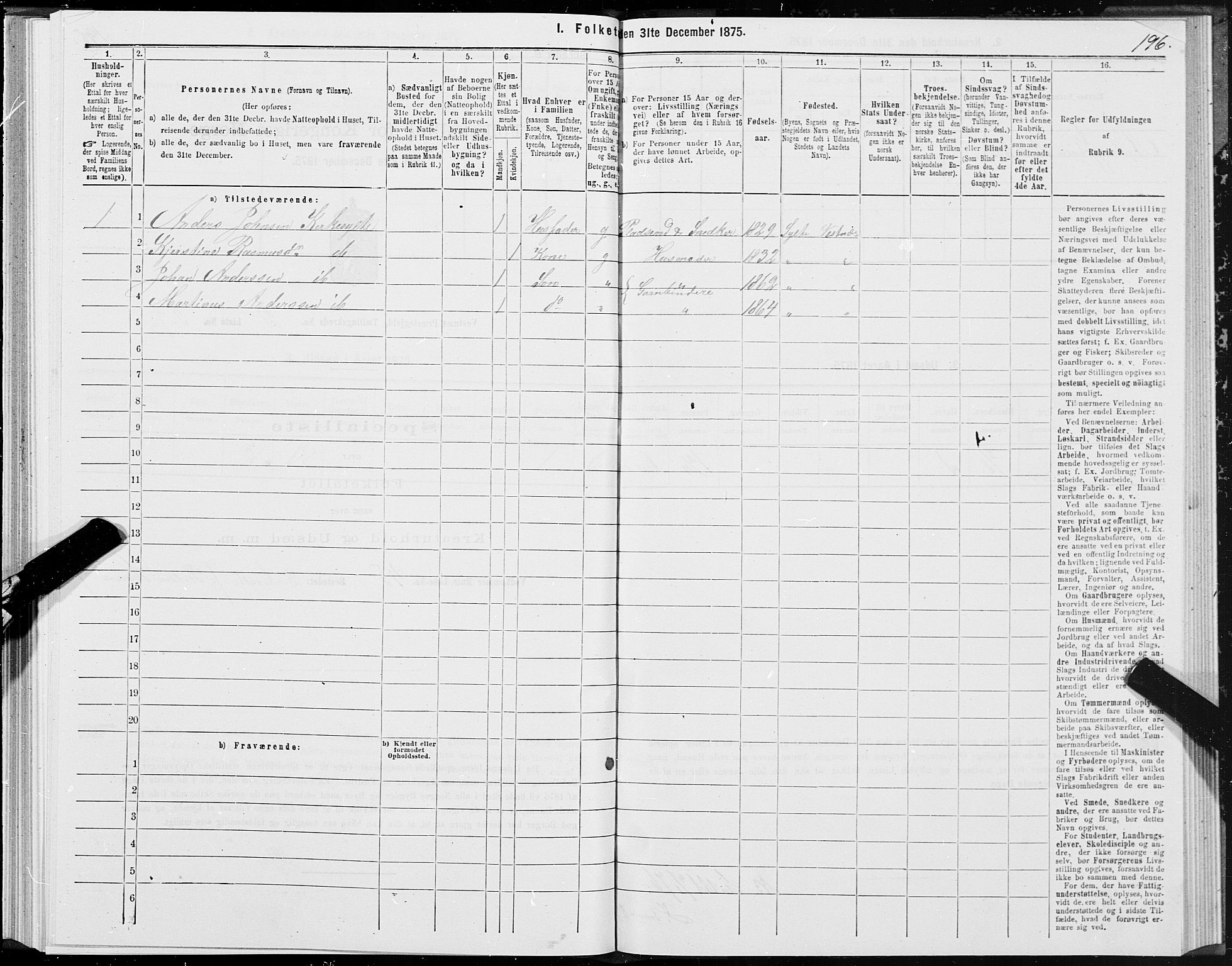SAT, 1875 census for 1535P Vestnes, 1875, p. 1196