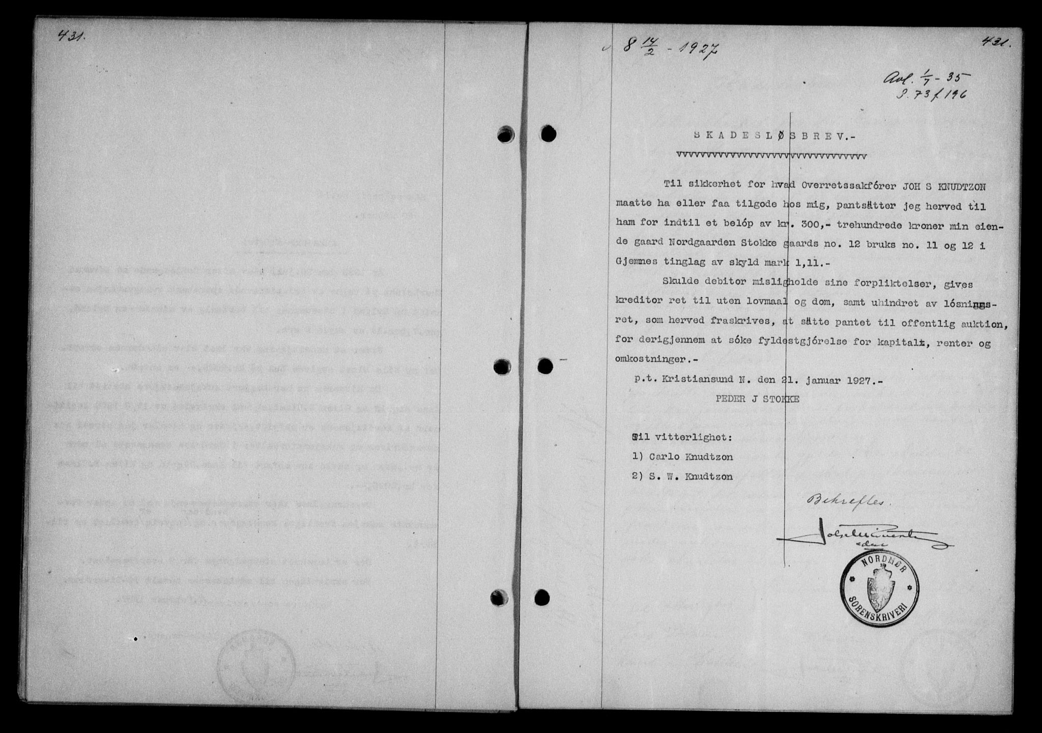 Nordmøre sorenskriveri, AV/SAT-A-4132/1/2/2Ca/L0061: Mortgage book no. 51, 1926-1927, Deed date: 14.02.1927