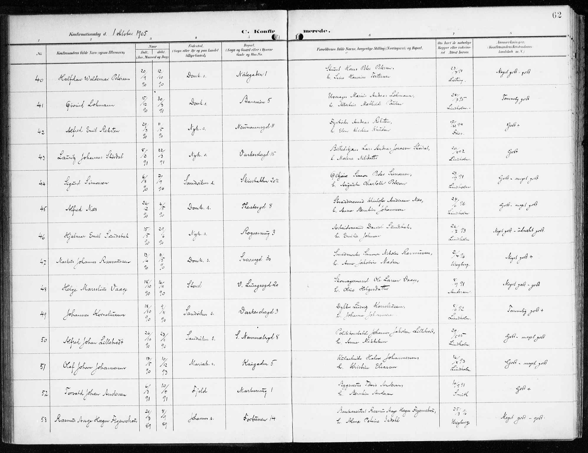 Domkirken sokneprestembete, AV/SAB-A-74801/H/Haa/L0031: Parish register (official) no. C 6, 1898-1915, p. 62