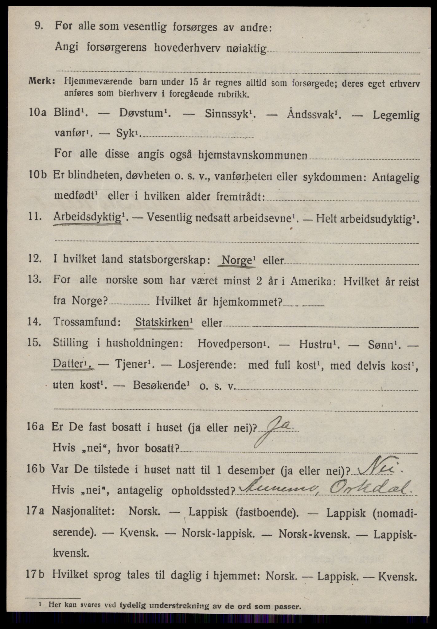 SAT, 1920 census for Orkdal, 1920, p. 5273