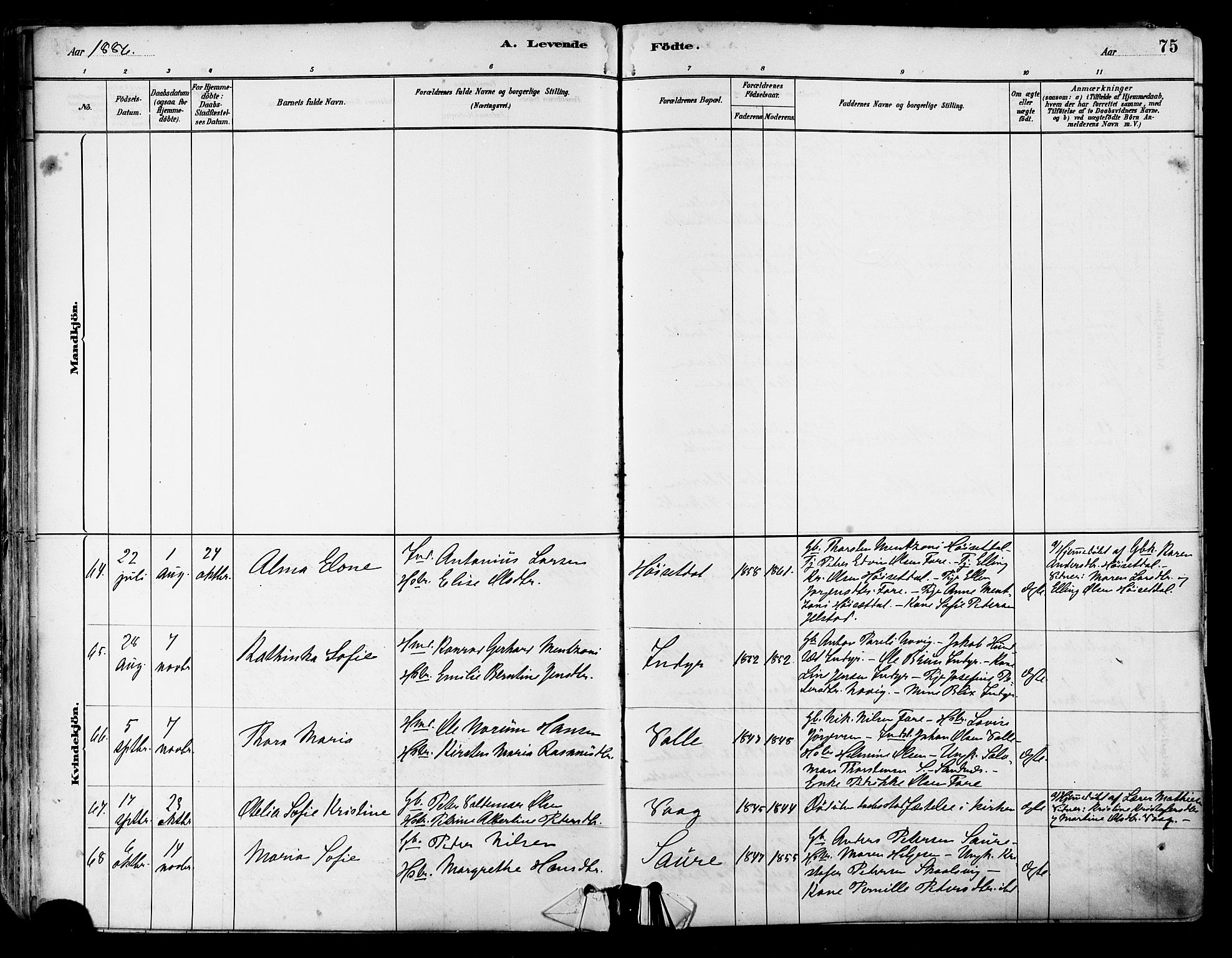 Ministerialprotokoller, klokkerbøker og fødselsregistre - Nordland, AV/SAT-A-1459/805/L0099: Parish register (official) no. 805A06, 1880-1891, p. 75