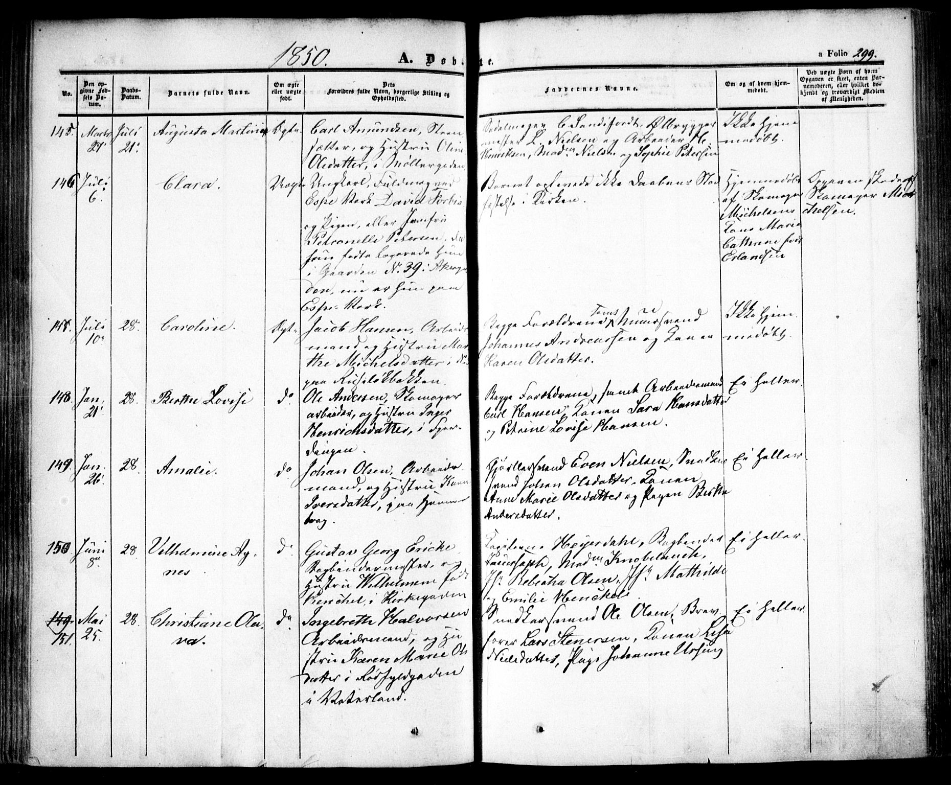 Oslo domkirke Kirkebøker, SAO/A-10752/F/Fa/L0013: Parish register (official) no. 13, 1844-1864, p. 299
