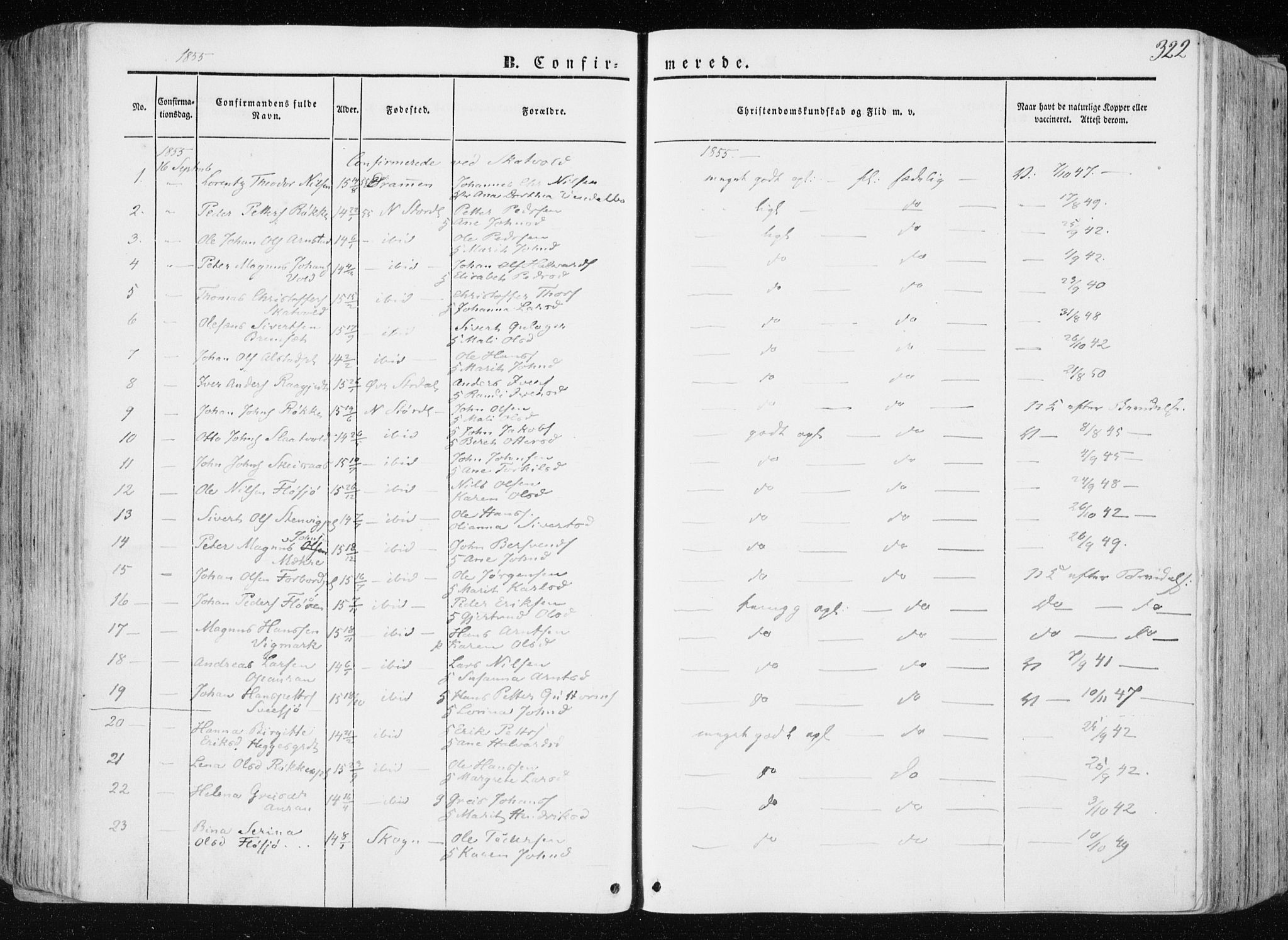 Ministerialprotokoller, klokkerbøker og fødselsregistre - Nord-Trøndelag, SAT/A-1458/709/L0074: Parish register (official) no. 709A14, 1845-1858, p. 322