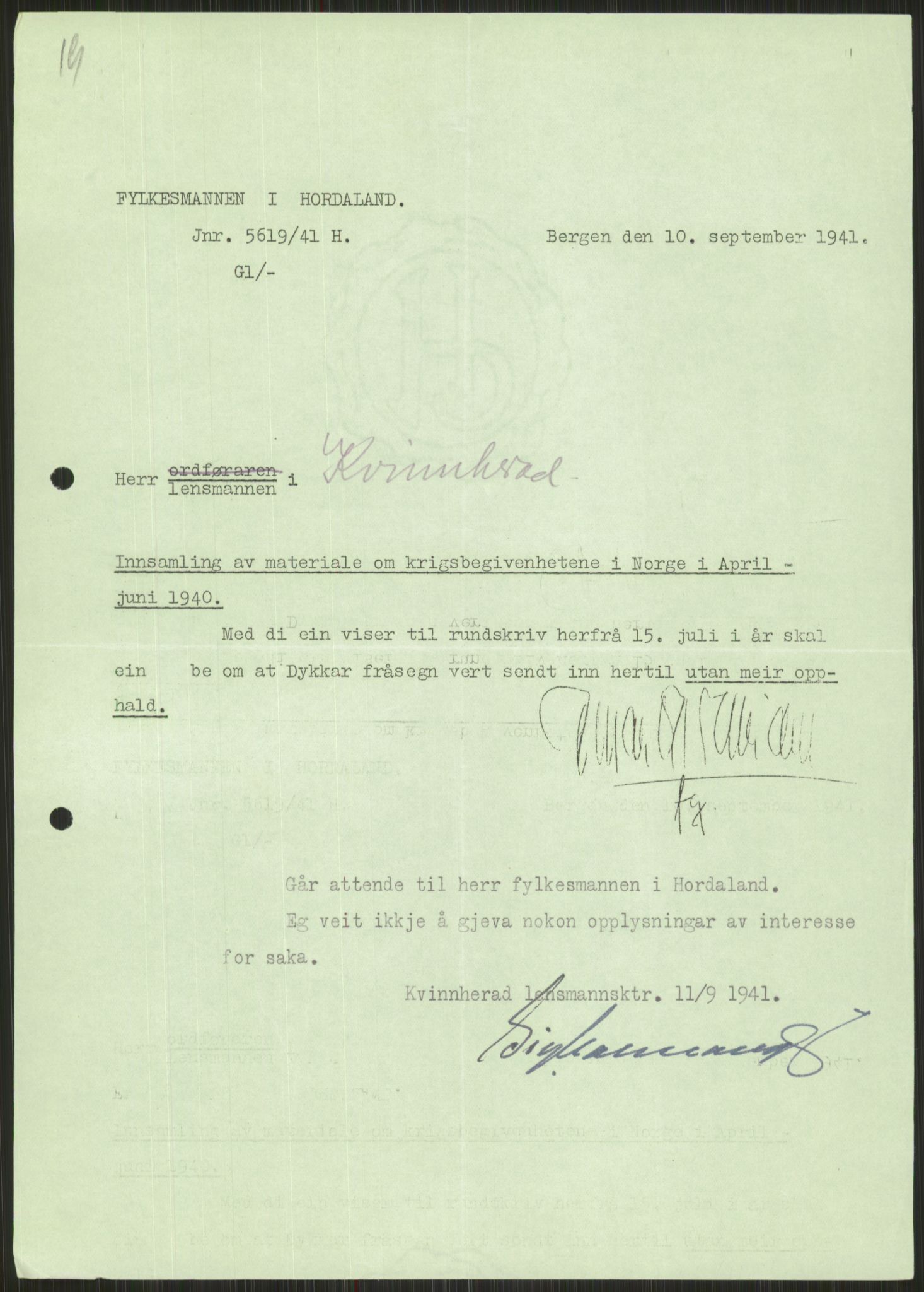 Forsvaret, Forsvarets krigshistoriske avdeling, RA/RAFA-2017/Y/Ya/L0015: II-C-11-31 - Fylkesmenn.  Rapporter om krigsbegivenhetene 1940., 1940, p. 338