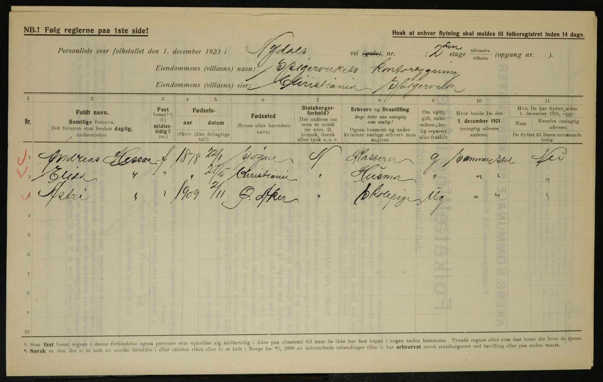 , Municipal Census 1923 for Aker, 1923, p. 8690