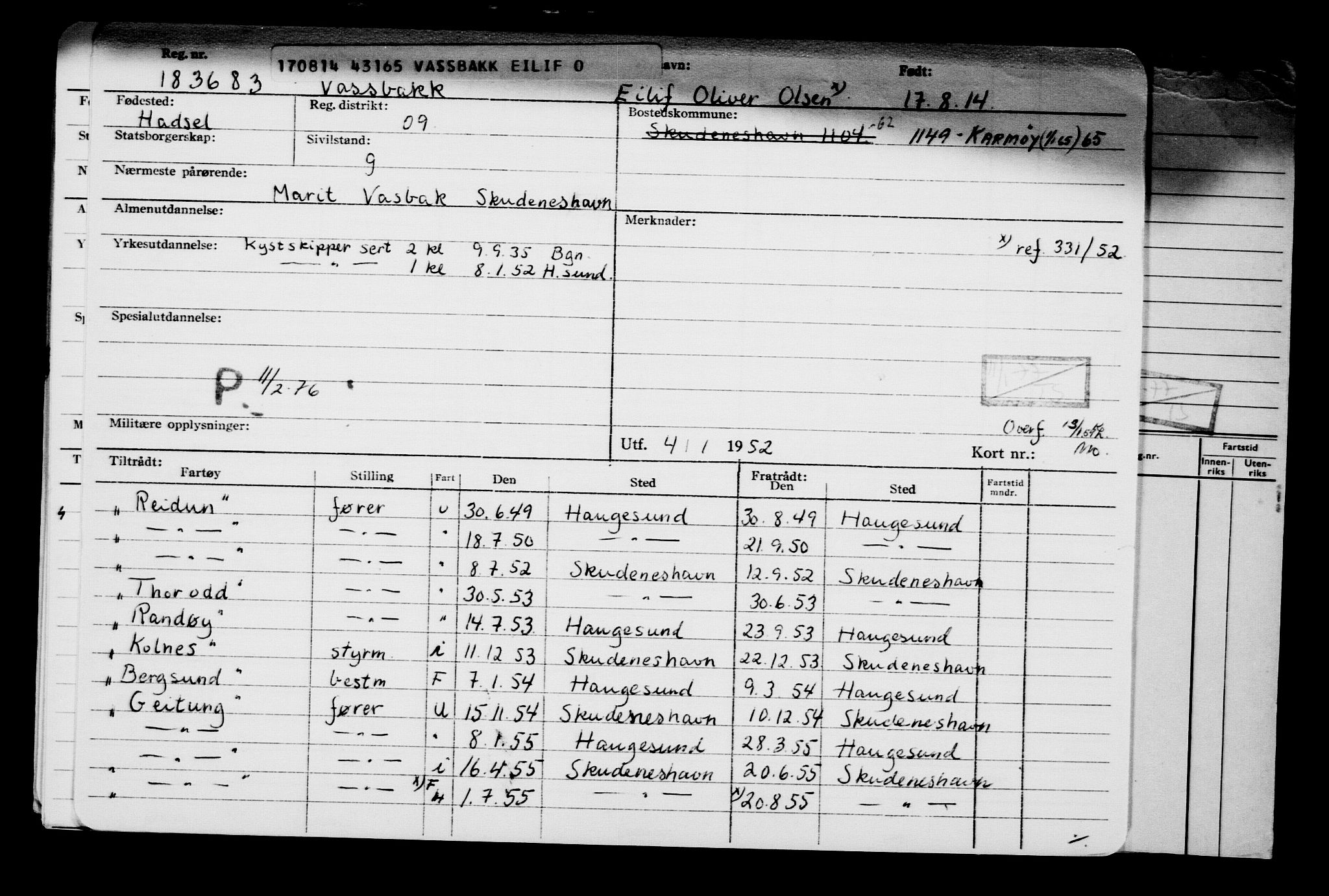 Direktoratet for sjømenn, AV/RA-S-3545/G/Gb/L0123: Hovedkort, 1914, p. 284