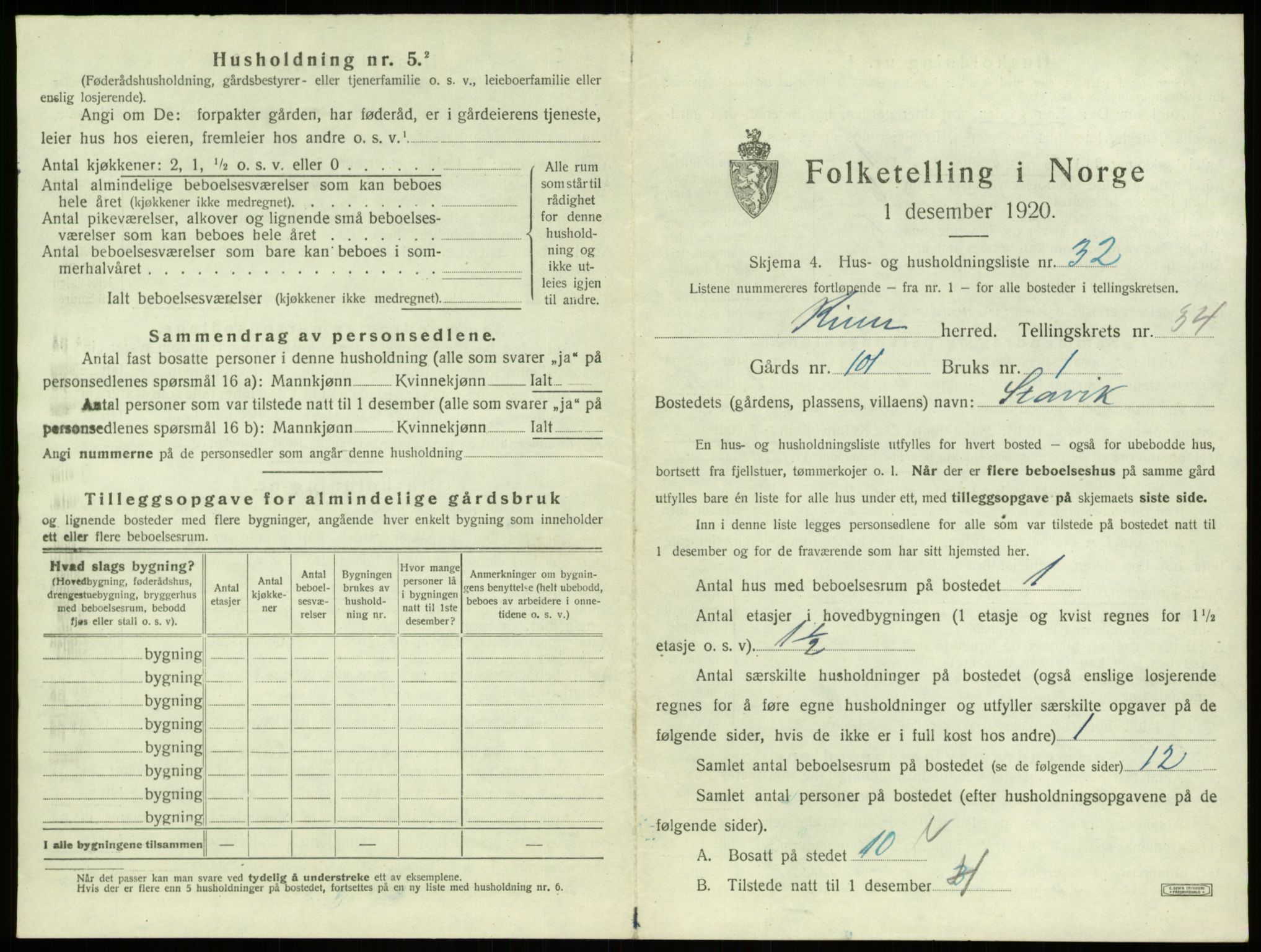 SAB, 1920 census for Kinn, 1920, p. 1697