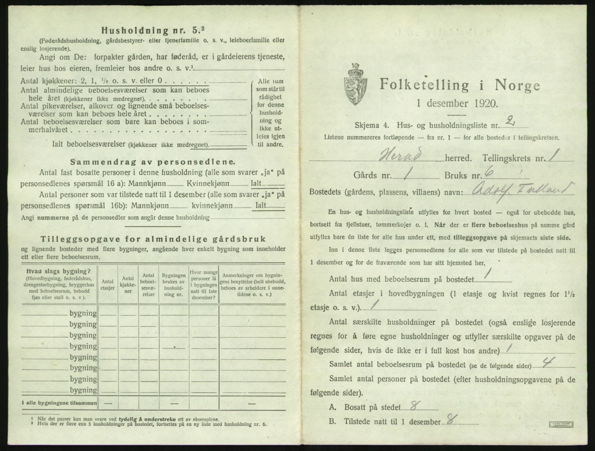 SAK, 1920 census for Herad, 1920, p. 24