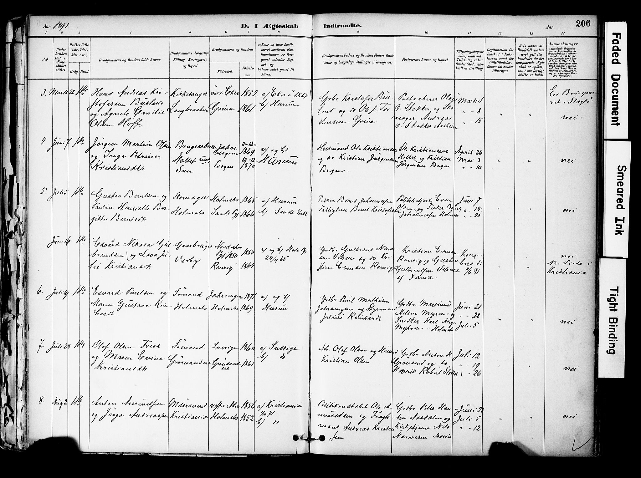 Hurum kirkebøker, SAKO/A-229/F/Fa/L0014: Parish register (official) no. 14, 1882-1895, p. 206