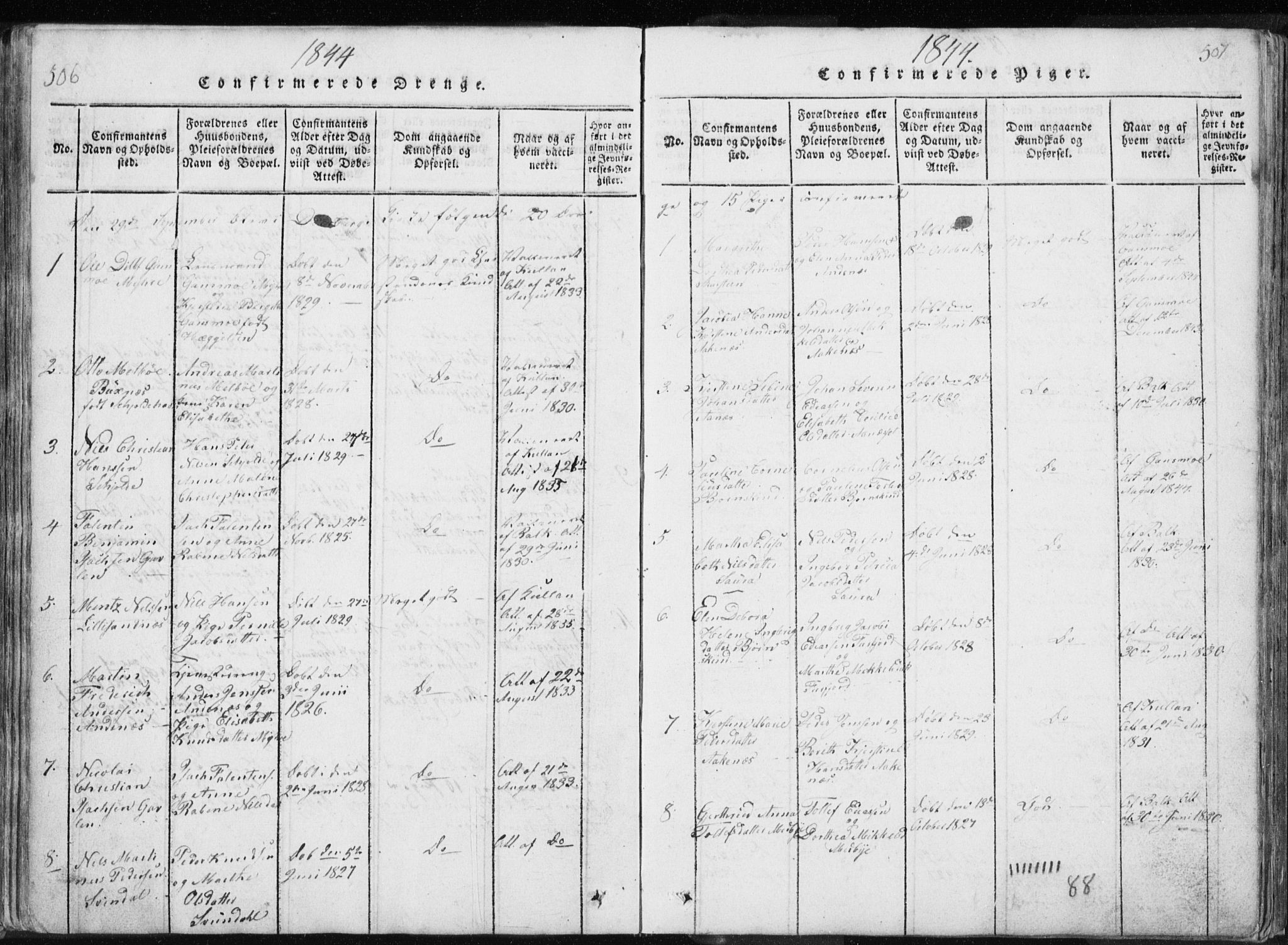 Ministerialprotokoller, klokkerbøker og fødselsregistre - Nordland, AV/SAT-A-1459/897/L1411: Parish register (copy) no. 897C01, 1820-1866, p. 506-507