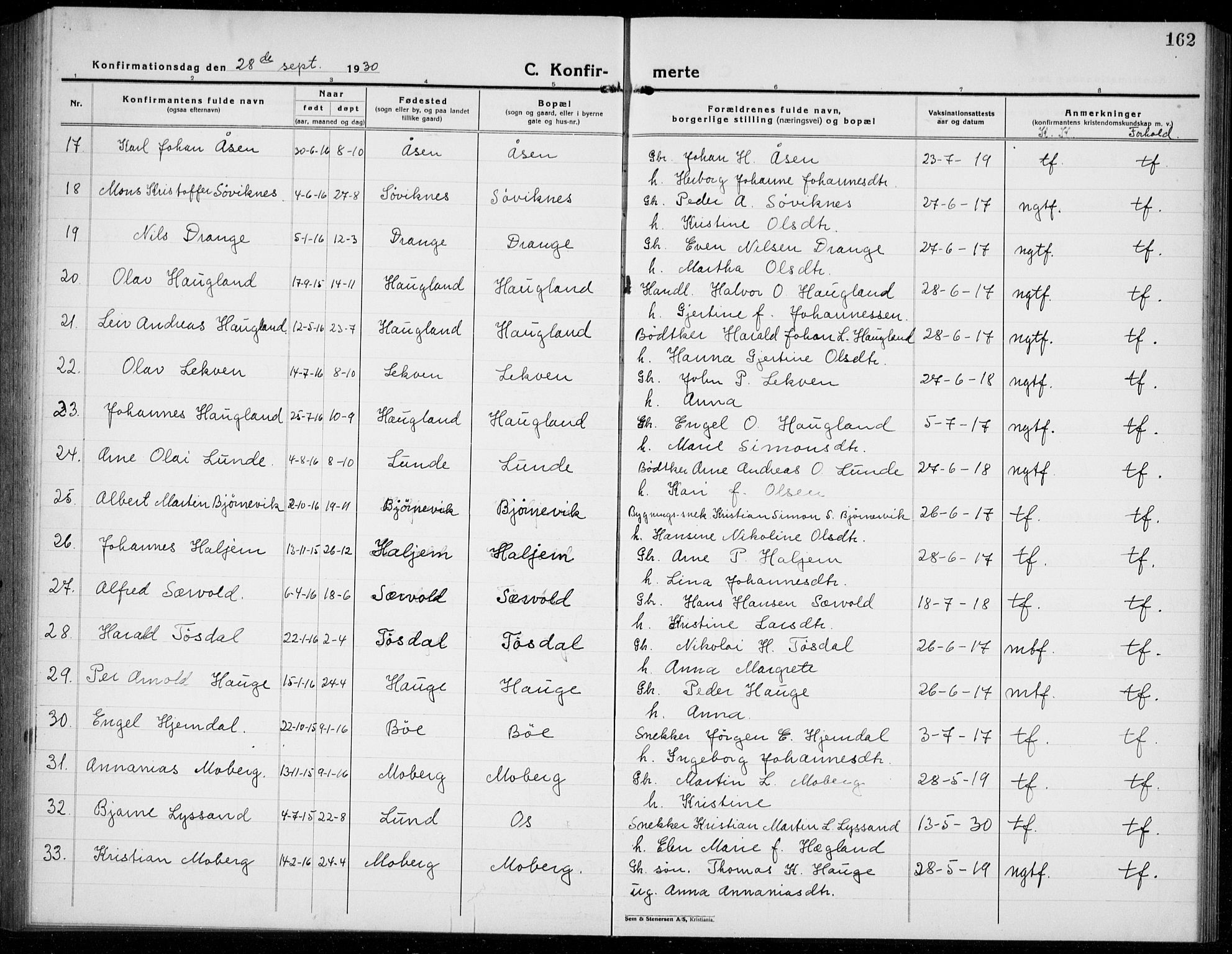 Os sokneprestembete, AV/SAB-A-99929: Parish register (copy) no. A 5, 1923-1941, p. 162