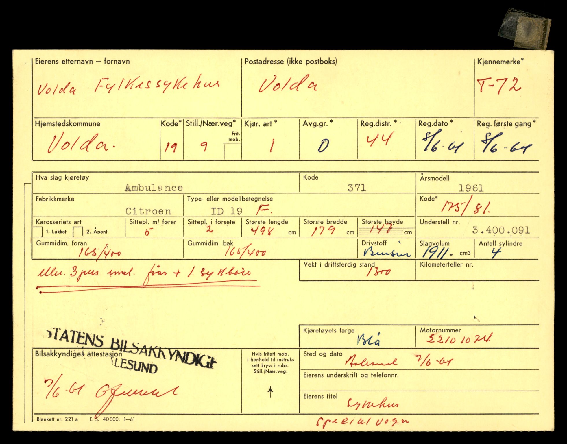 Møre og Romsdal vegkontor - Ålesund trafikkstasjon, AV/SAT-A-4099/F/Fe/L0001: Registreringskort for kjøretøy T 3 - T 127, 1927-1998, p. 1506