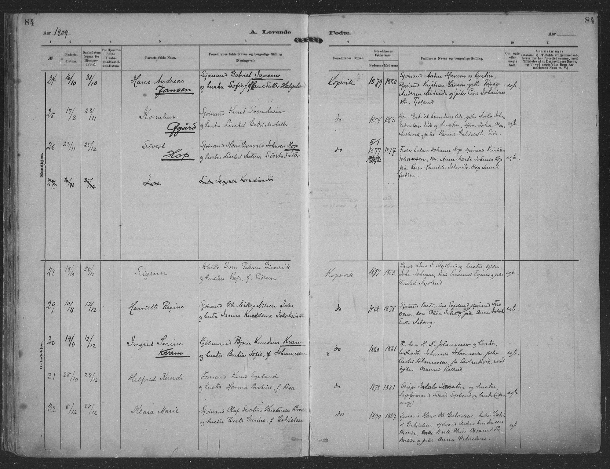 Kopervik sokneprestkontor, SAST/A-101850/H/Ha/Haa/L0001: Parish register (official) no. A 1, 1880-1919, p. 84