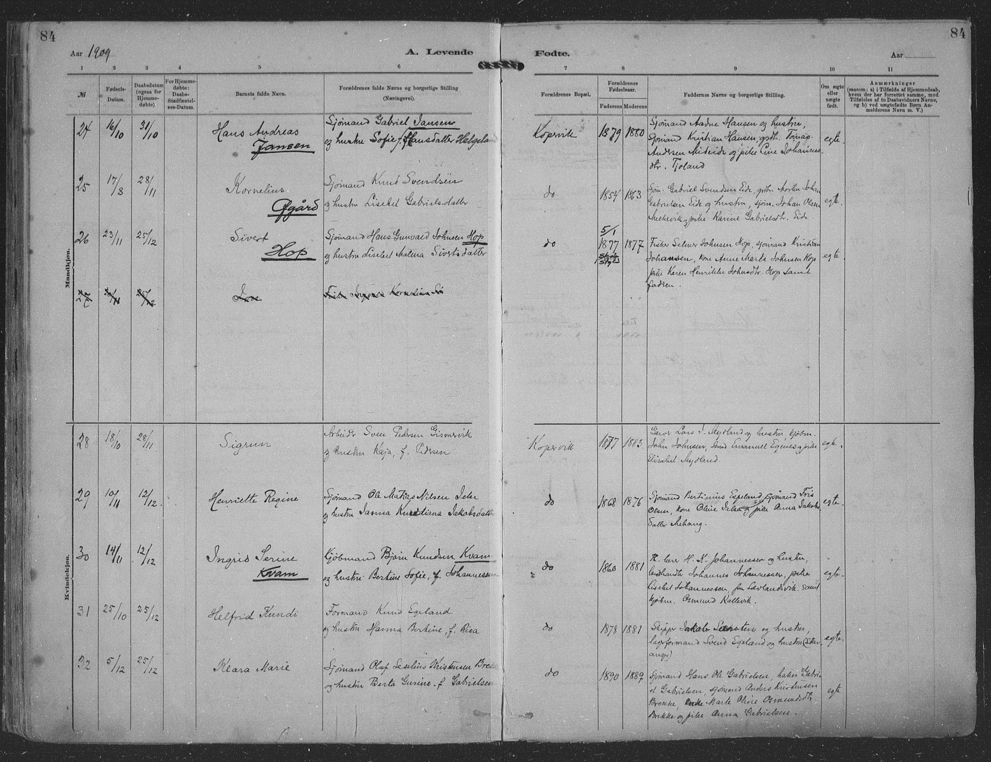 Kopervik sokneprestkontor, AV/SAST-A-101850/H/Ha/Haa/L0001: Parish register (official) no. A 1, 1880-1919, p. 84